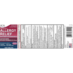 Allergy Relief | Diphenhydramine HCl 25mg 1000 Tablets | Relief for Itchy-Watery Eyes, Sneezing, Runny Nose | Indoor & Outdoor