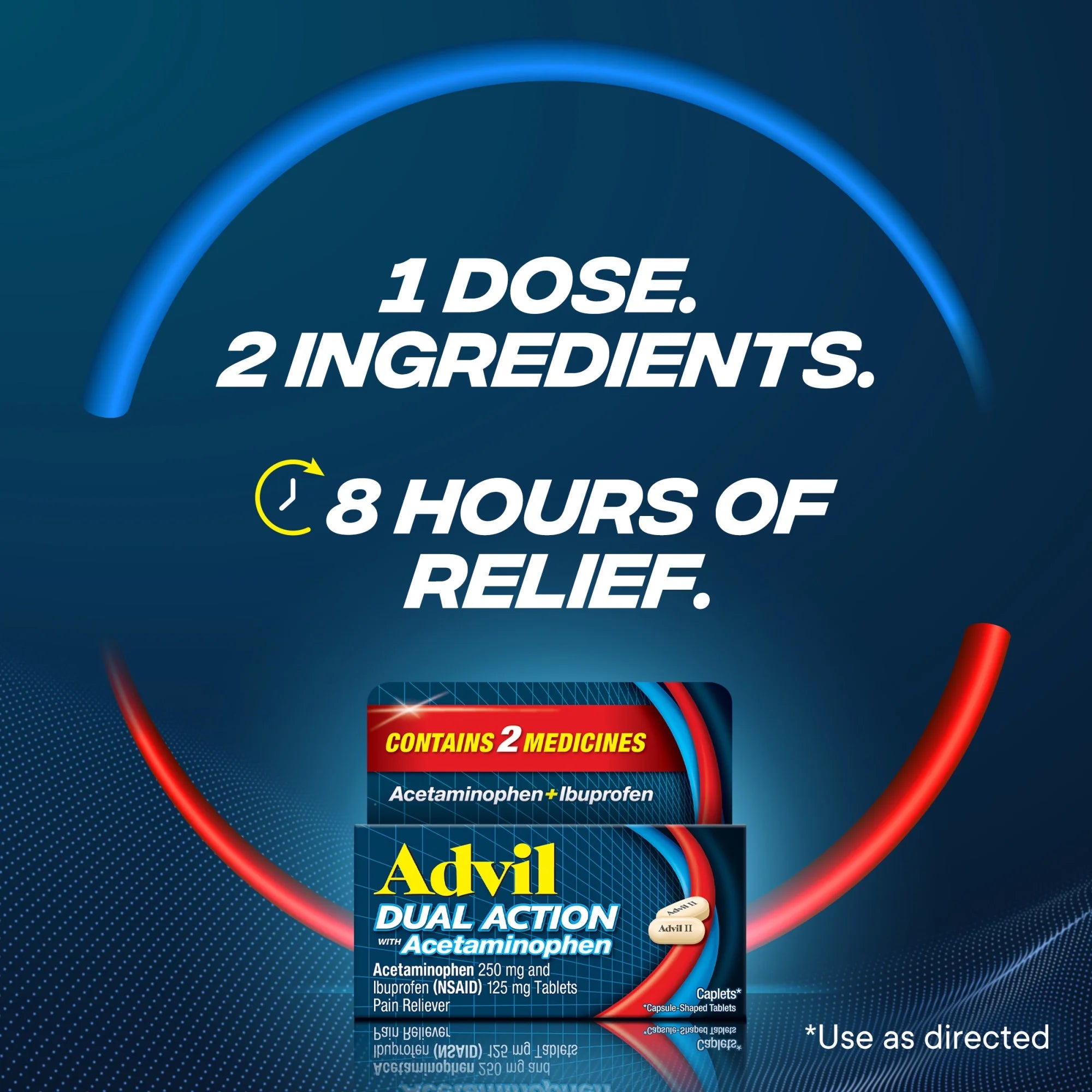 Advil Dual Action Pain Relievers Coated Caplets, 125 mg Ibuprofen and 250 mg Acetaminophen, 72 Count