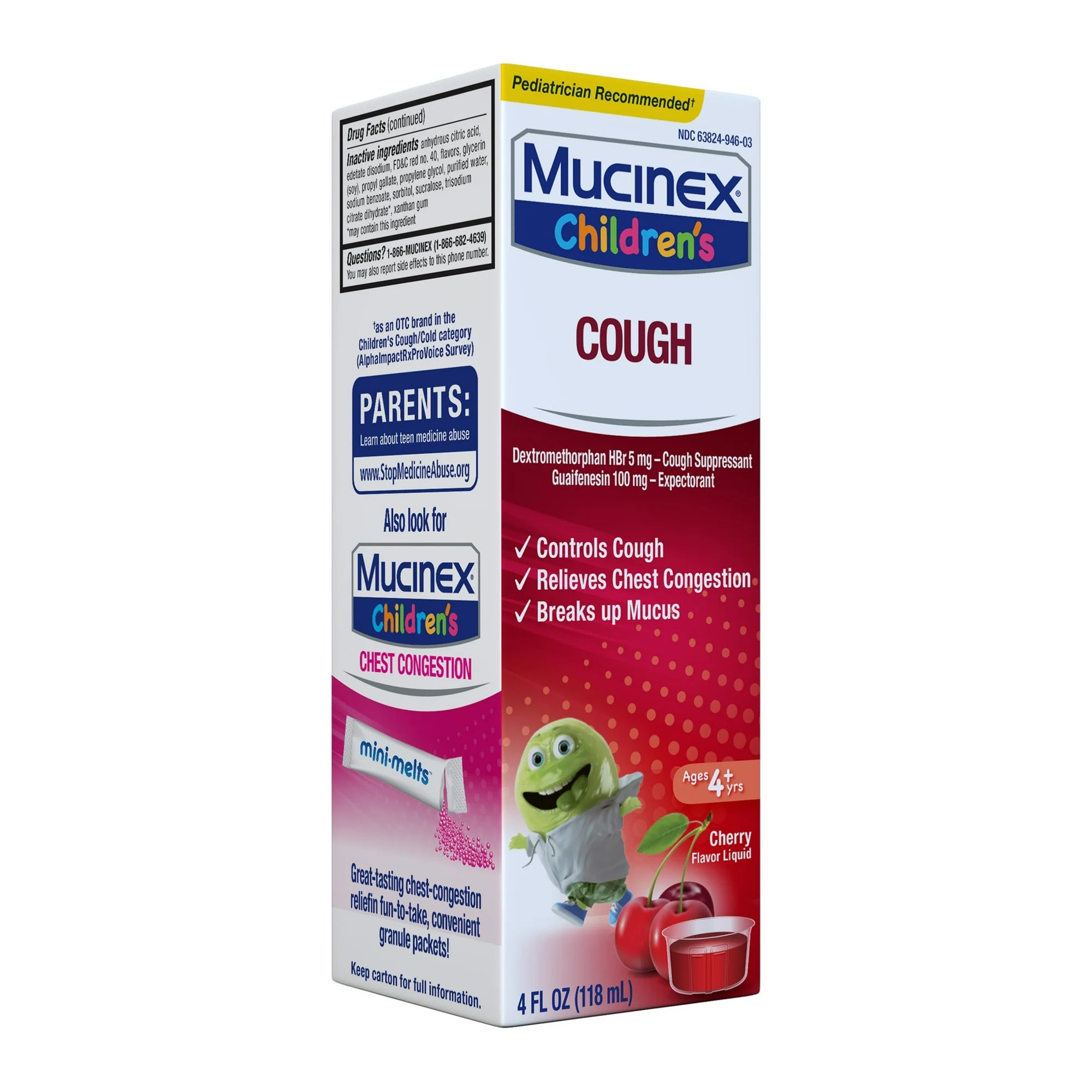 Mucinex Children's Cough Medicine, Liquid Cough Suppressant & Expectorant for Kids, Cherry Flavor, 4 fl oz