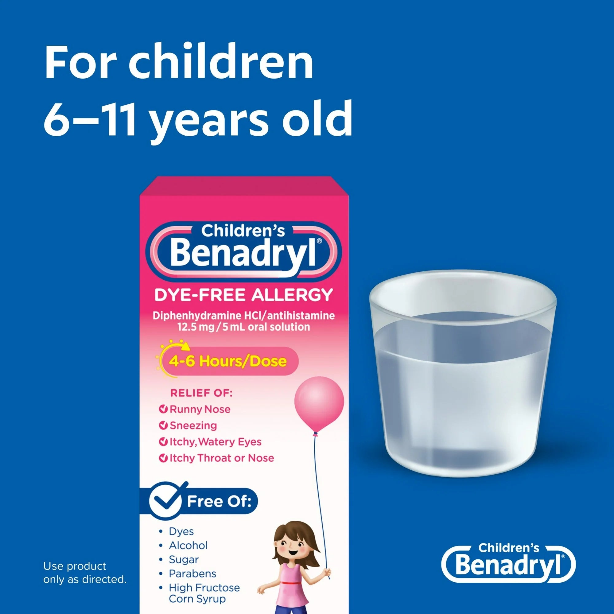 Children's Benadryl Dye-Free Allergy Liquid, Bubble Gum