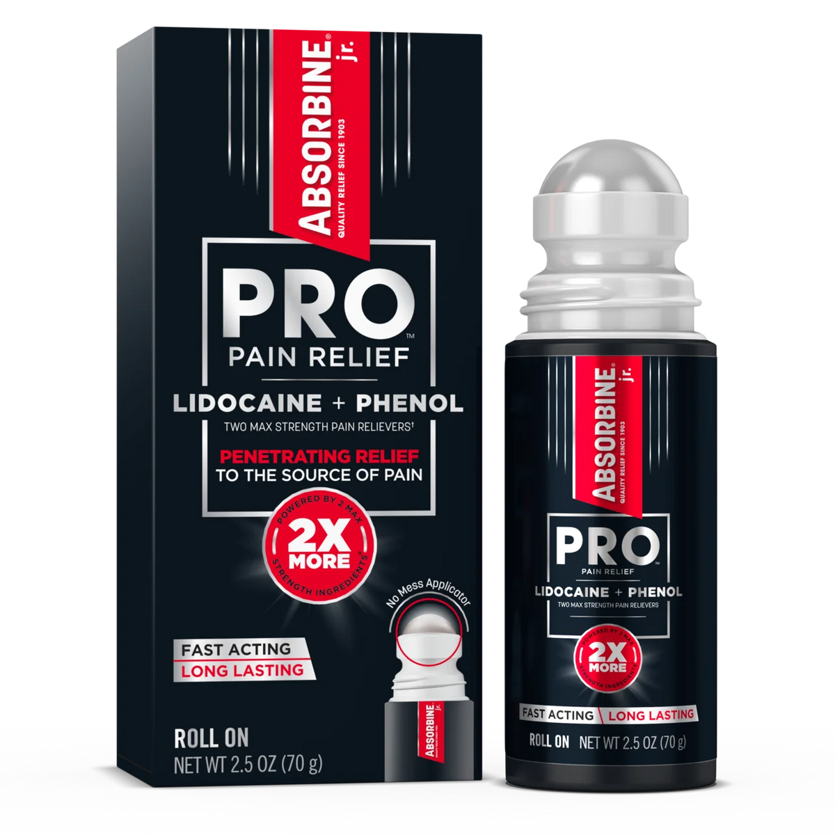 Absorbine Jr. PRO Maximum Strength Lidocaine Roll-on, Fast Nerve & Muscle Pain Relief