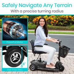 Vive 3 Wheel Mobility Scooter - Electric Long Range Powered Wheelchair
