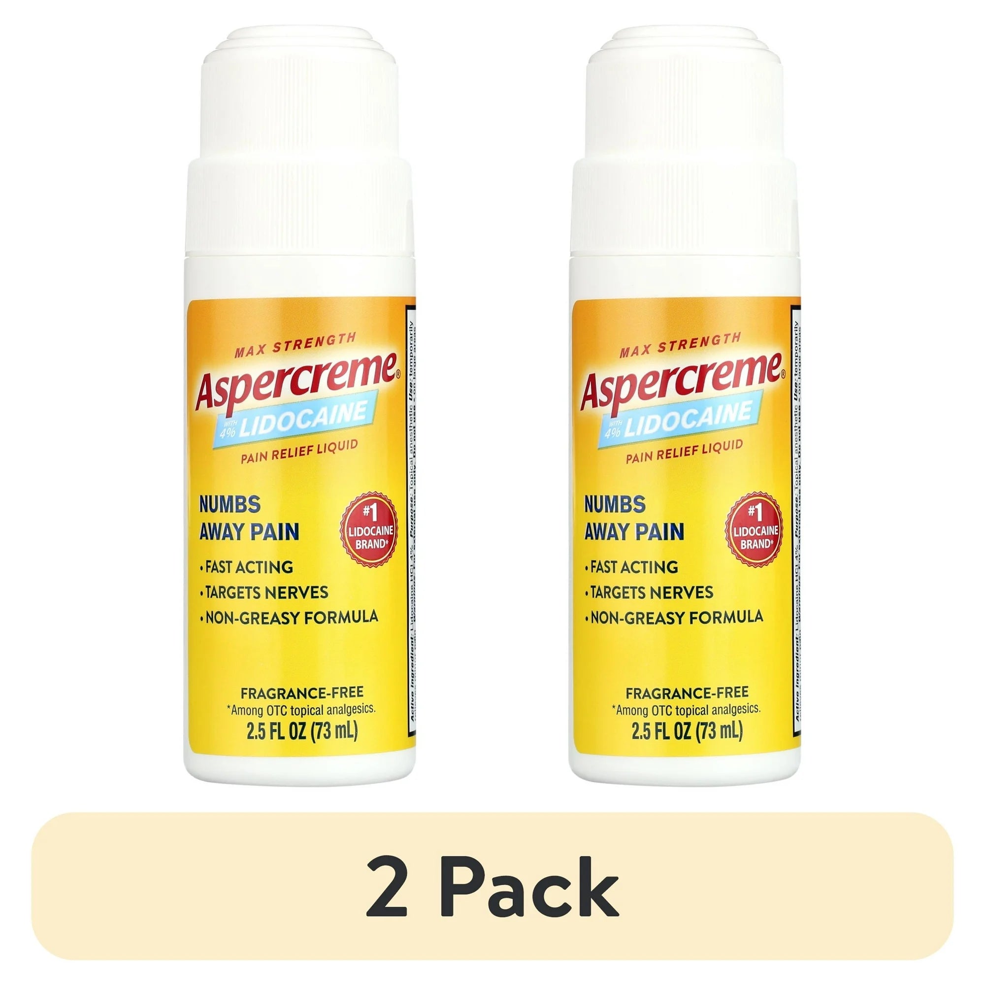 Aspercreme Max Strength Topical Numbing Pain Reliever Roll-on Liquid, 4% Lidocaine, Odor Free, 2.5 fl oz