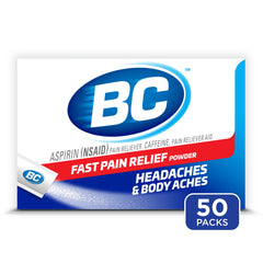 BC Powder Original Strength Pain Reliever, Aspirin Dissolve Packs, Body Aches & Pains Relief, 50 Ct