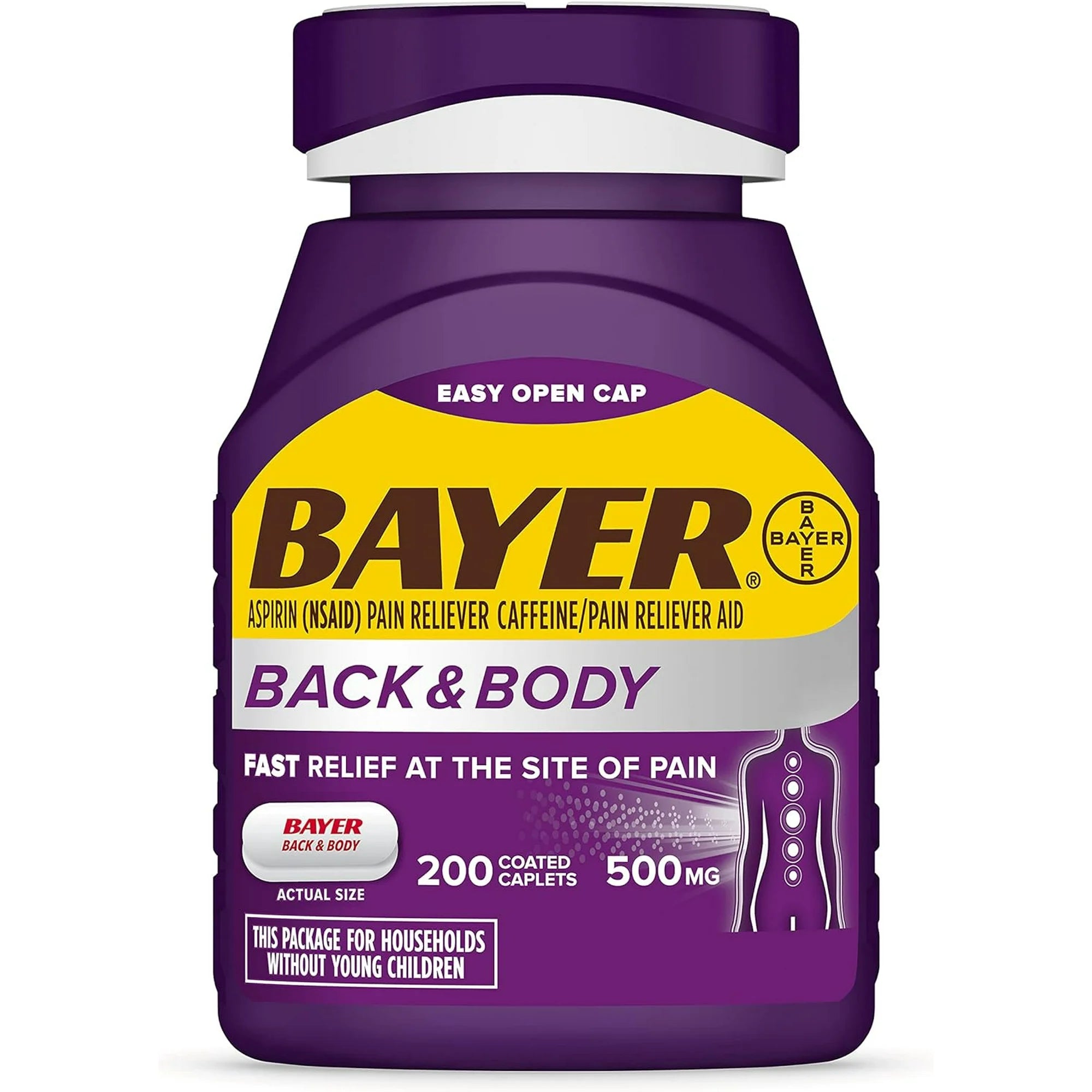 Bayer Back and Body Extra Strength Aspirin 500mg, Aspirin Plus 32.5 mg Caffeine Pain Reliever, Powerful Back and Body Pain Relief, Coated Caplets
