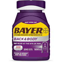 Bayer Back and Body Extra Strength Aspirin 500mg, Aspirin Plus 32.5 mg Caffeine Pain Reliever, Powerful Back and Body Pain Relief, Coated Caplets