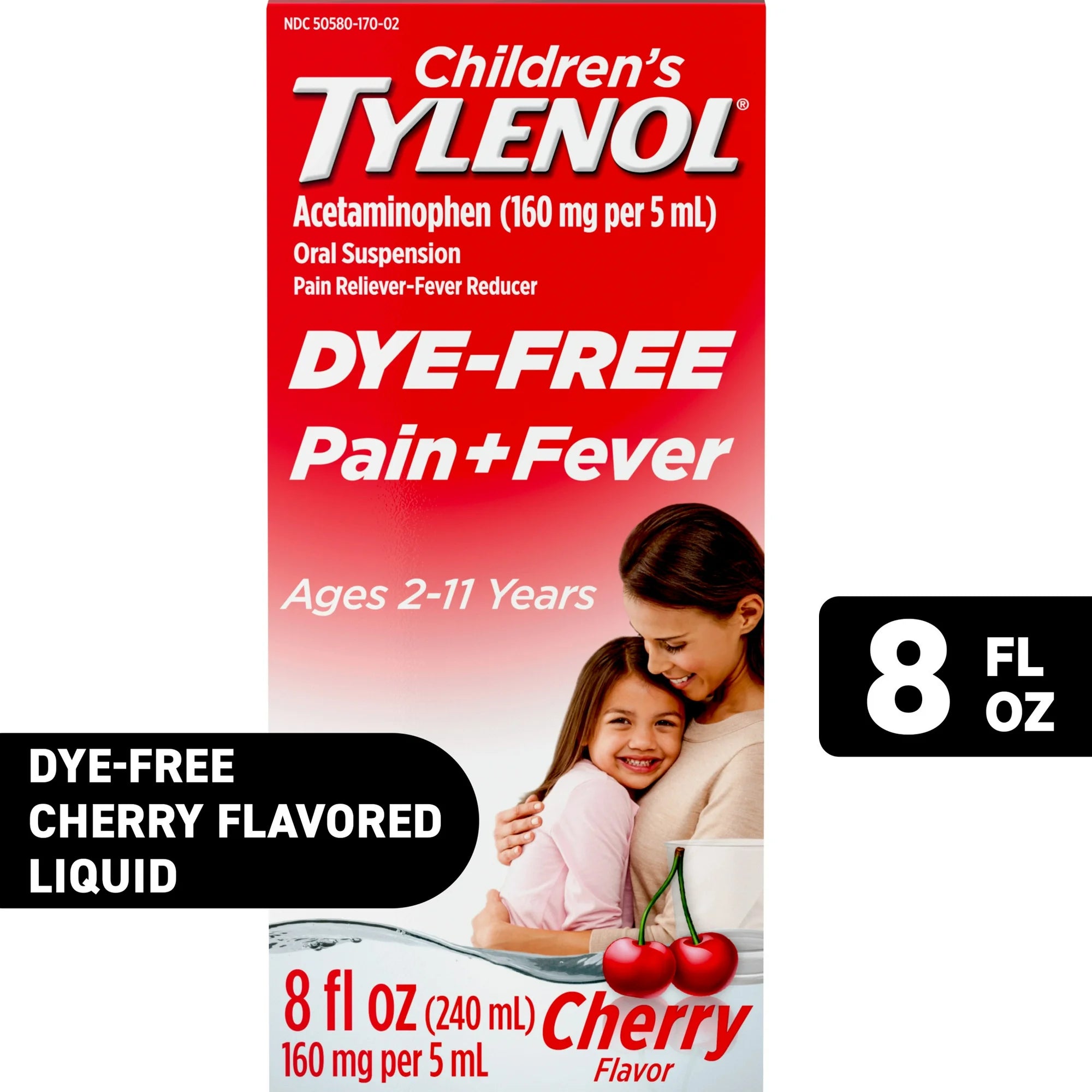 Children's Tylenol Pain + Fever Medicine, Dye-Free, Cherry