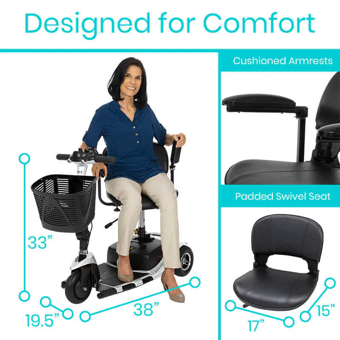 Vive 3 Wheel Mobility Scooter - Electric Long Range Powered Wheelchair
