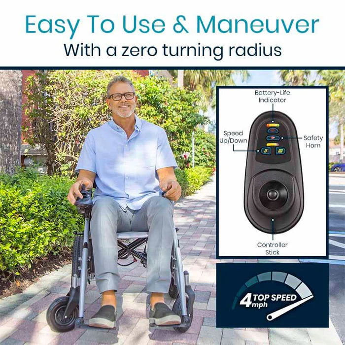 Vive Compact Power Wheelchair - Foldable Long Range Transport Aid