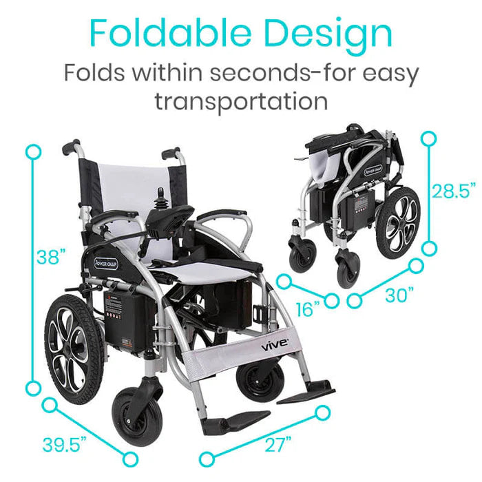 Vive Compact Power Wheelchair - Foldable Long Range Transport Aid