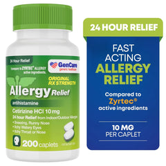 GenCare 24 Hour Allergy Relief Tablets Antihistamine Cetirizine HCl 10 mg