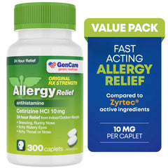 GenCare 24 Hour Allergy Relief Tablets Antihistamine Cetirizine HCl 10 mg