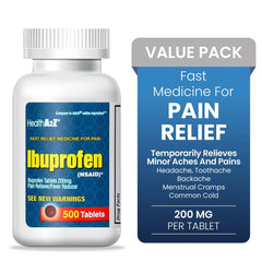 HealthA2Z® Ibuprofen 200mg | 500 Counts | Pain Relief | Body Aches | Headache | Arthritis | Cramps | Back Pain | Fever Reducer… (500 Count)