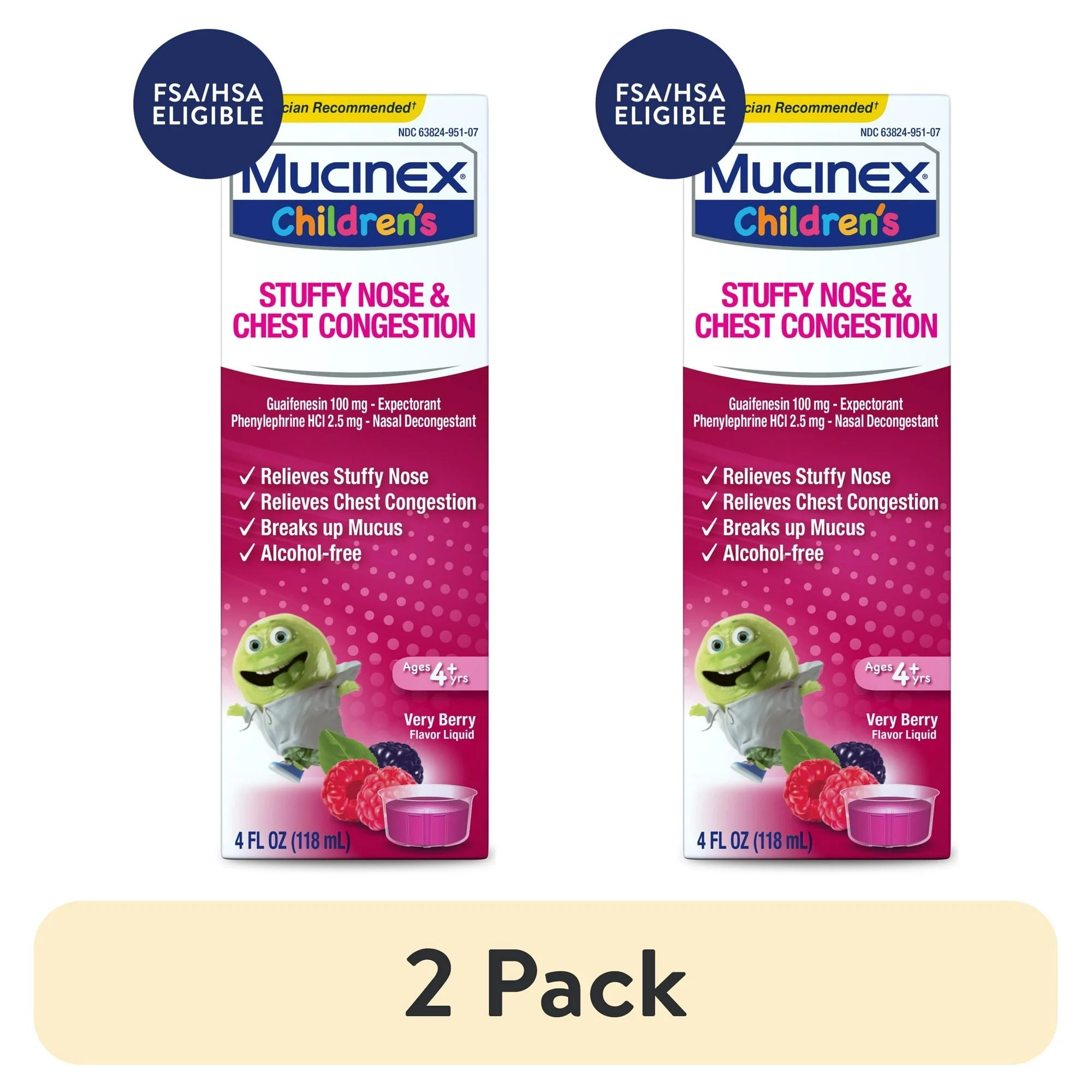 Mucinex Children's Stuffy Nose & Chest Congestion Relief, Kids Medicine, Very Berry Flavor, 4 fl oz