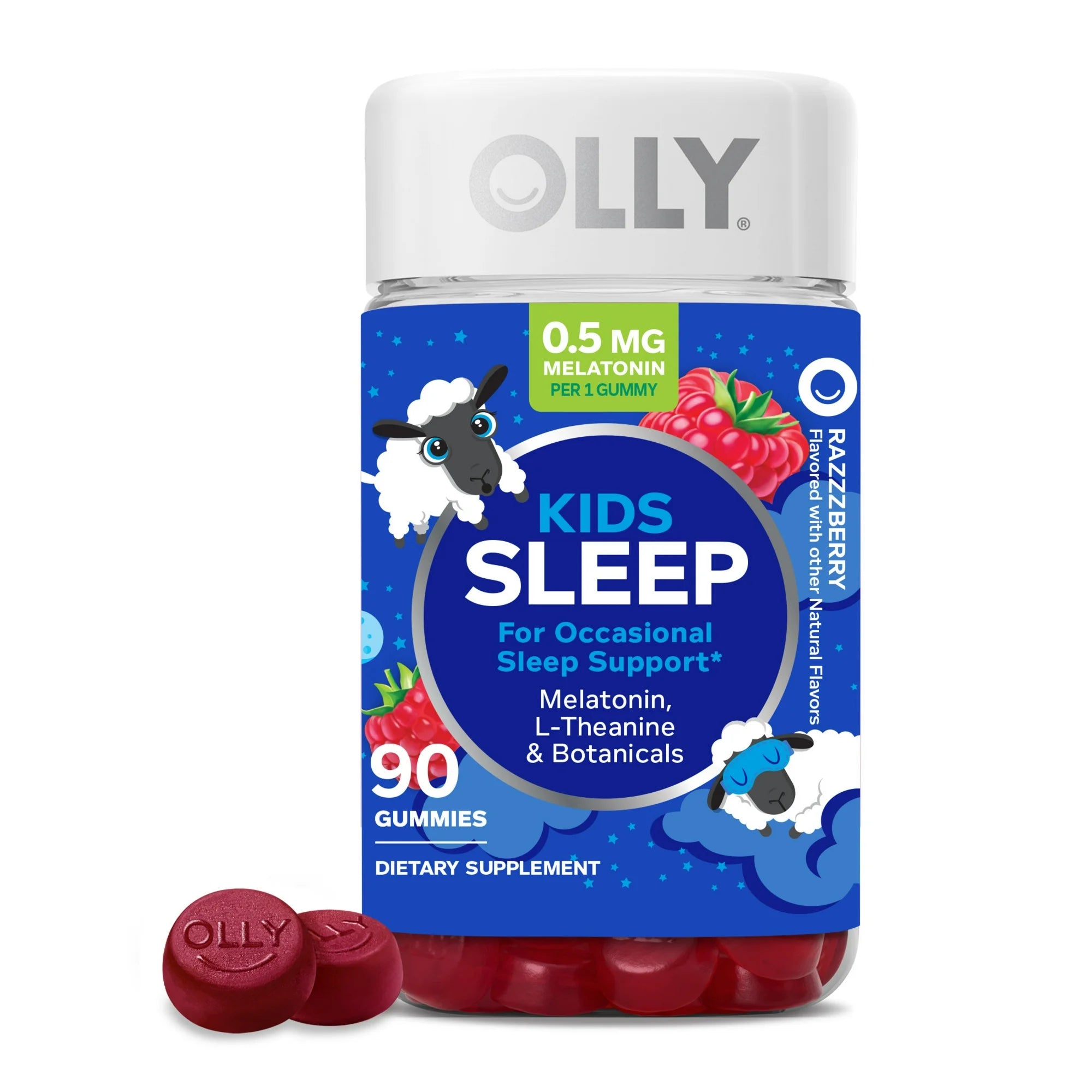OLLY Kids Sleep Gummy Supplement, 0.5mg Melatonin, L Theanine, Sleep Aid, Raspberry Flavor, 50 Ct