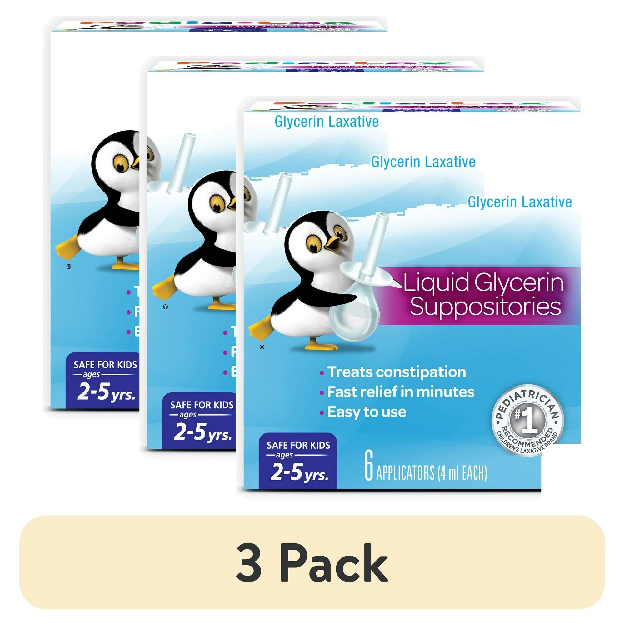 Pedia-Lax Laxative Liquid Glycerin Suppositories for Kids, Ages 2-5, 6 Count