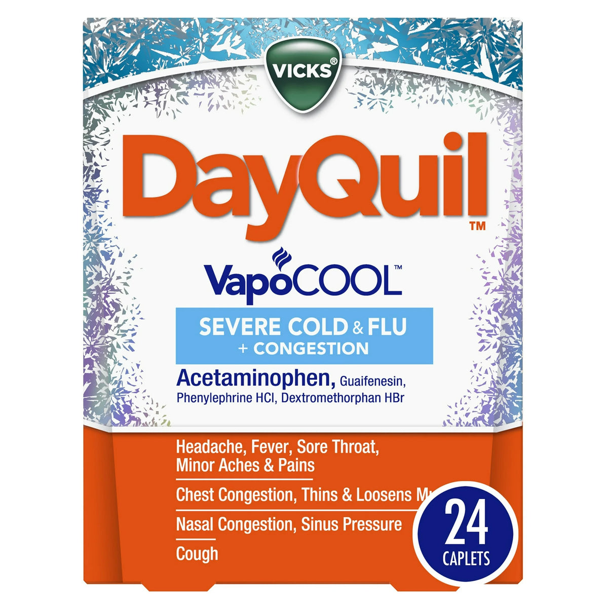 Vicks DayQuil Severe Cold and Flu Caplets, Cold and Flu Medicine for Adults, VapoCool, 24 Count