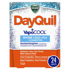 Vicks DayQuil Severe Cold and Flu Caplets, Cold and Flu Medicine for Adults, VapoCool, 24 Count