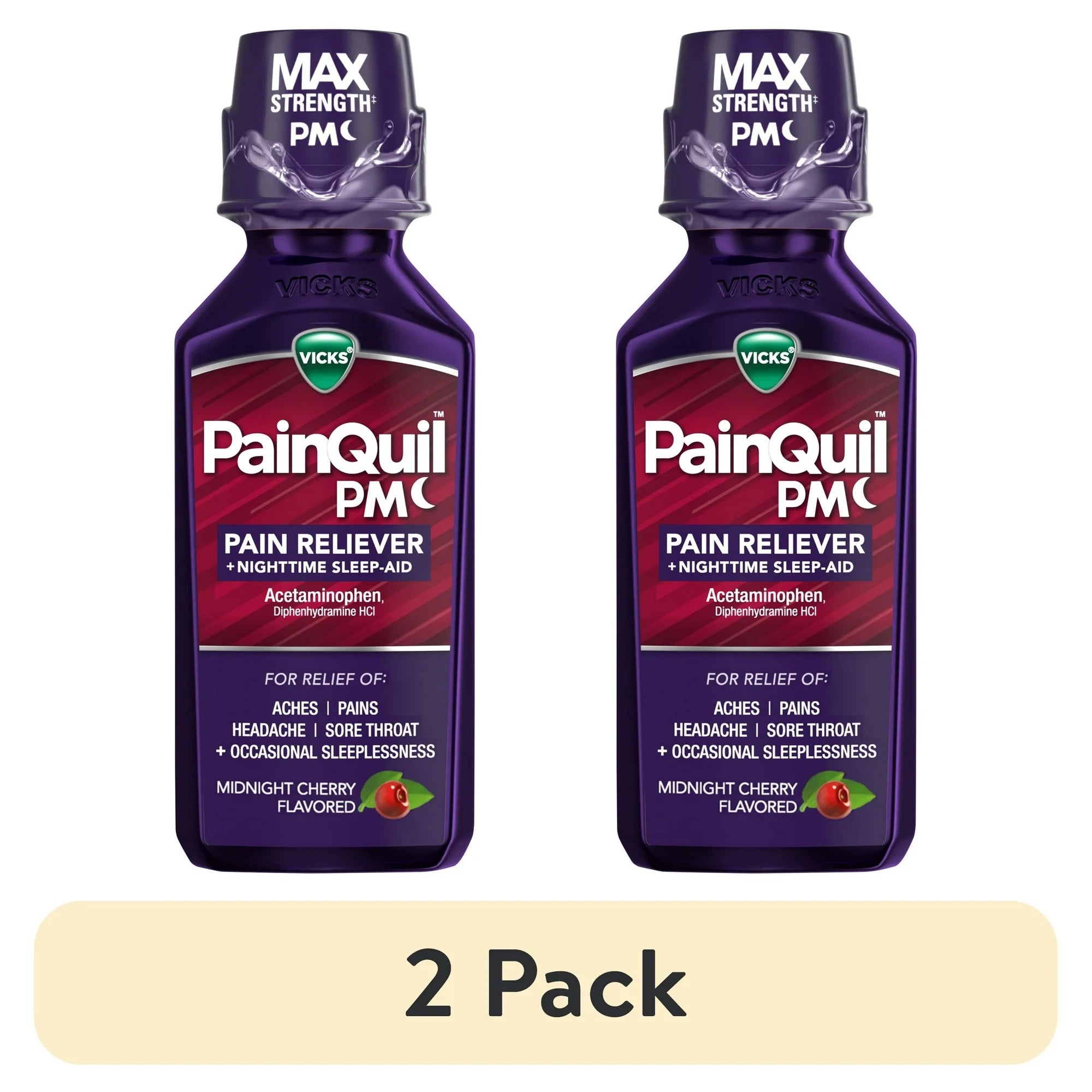 Vicks PainQuil PM Pain Relief and Sleep Aid Liquid, Acetaminophen Pain Reliever for Adults, 12 Fl oz