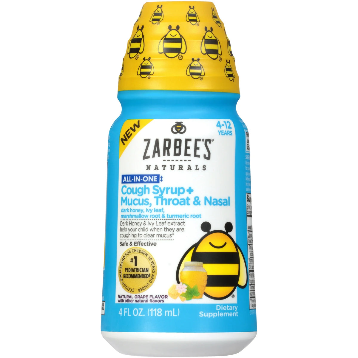Zarbee's Naturals Children's All in One Cough Syrup + Mucus, Throat & Nasal, Grape, 4 Fl Oz