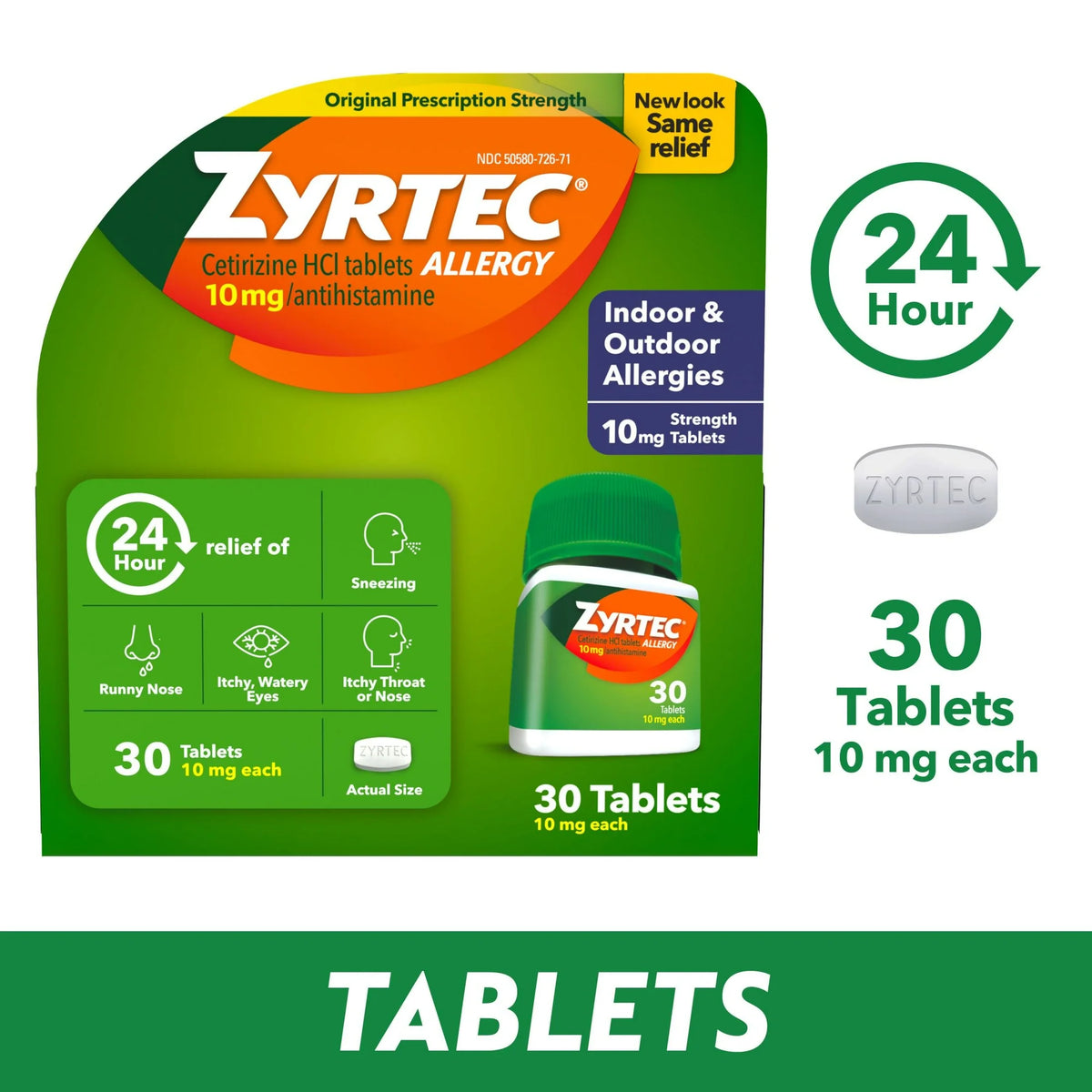 Zyrtec 24 Hour Allergy Relief Tablets with 10 mg Cetirizine HCl