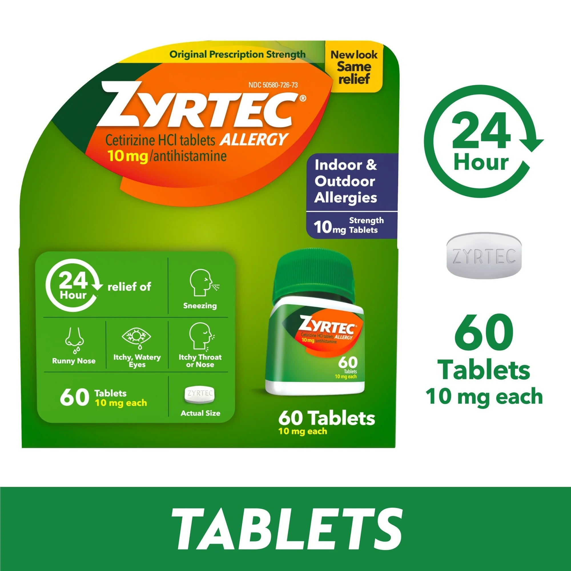 Zyrtec 24 Hour Allergy Relief Tablets with 10 mg Cetirizine HCl