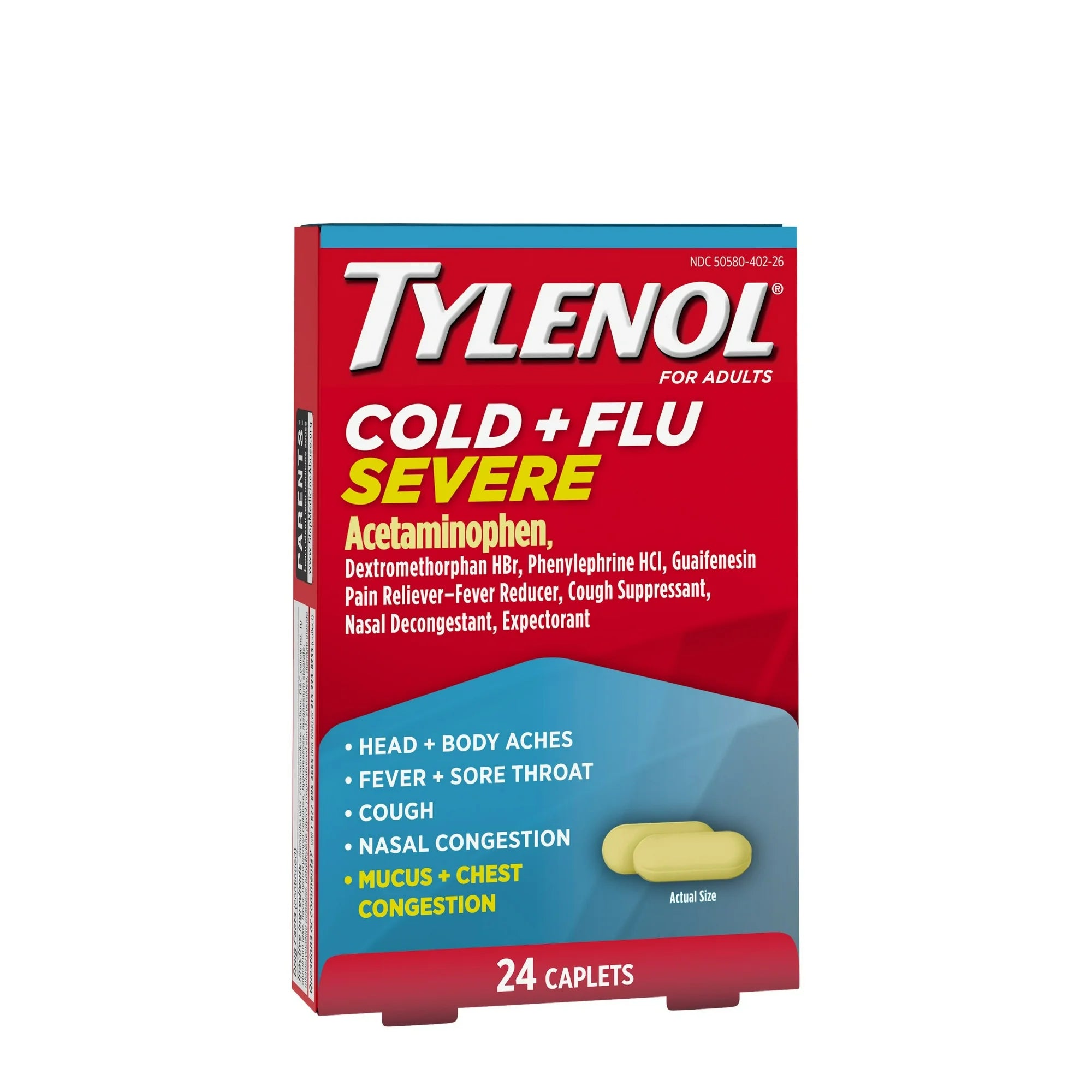 Tylenol Cold + Flu Severe Caplets for Multi-Symptom & Pain Relief, 24 Ct.