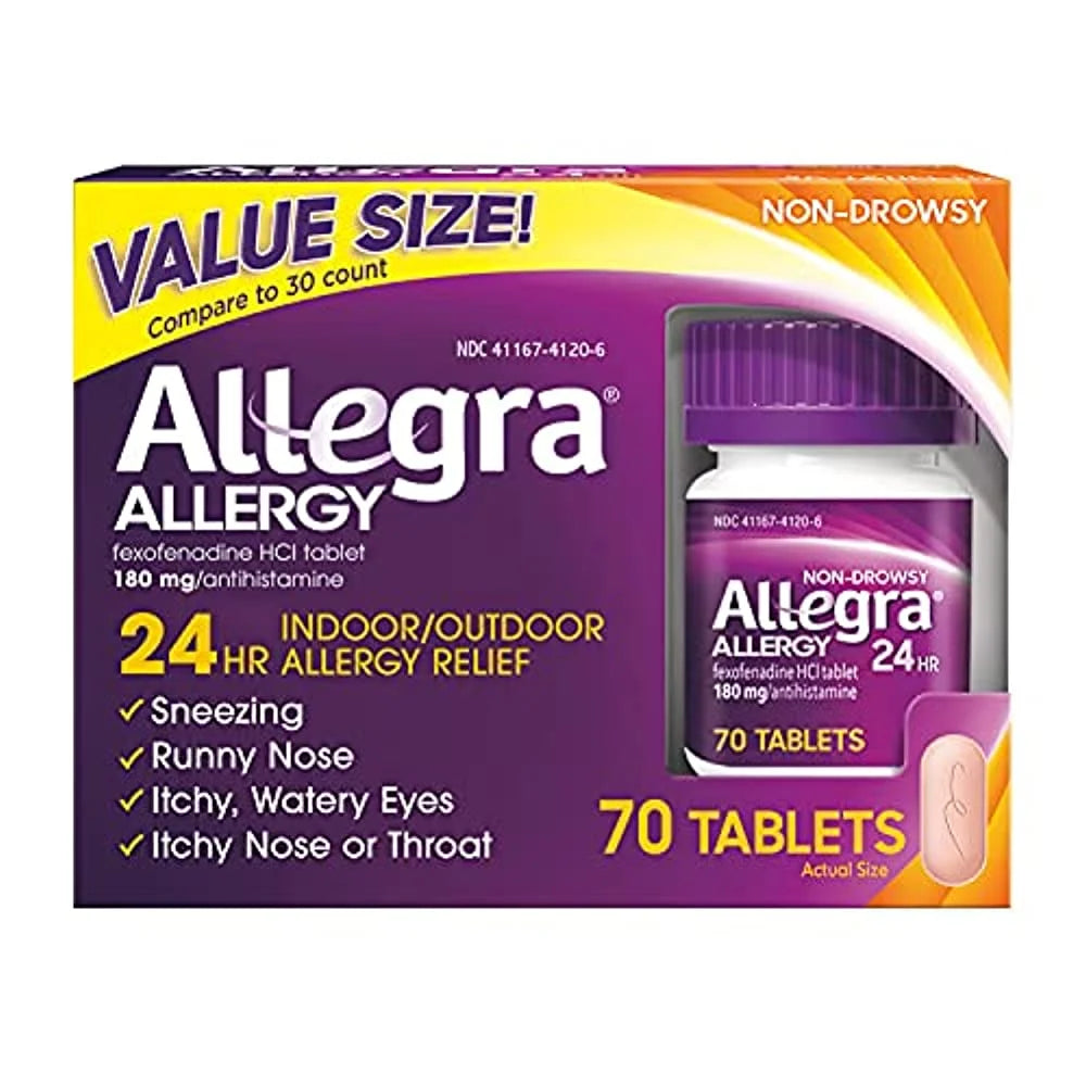 Allegra Fexofenadine 180mg Antihistamine Relief Indoor & Outdoor Allergy 70ct