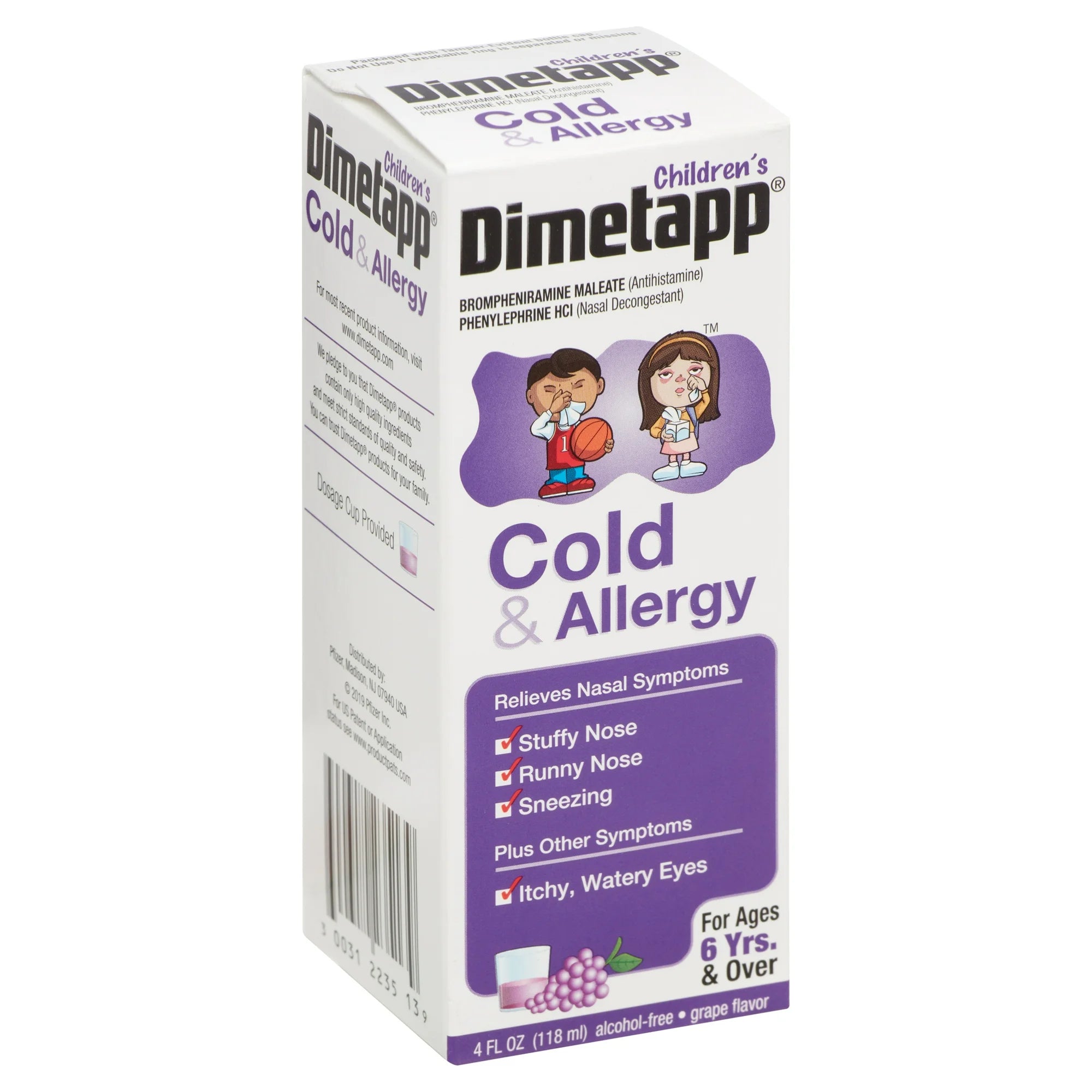 Children's Dimetapp Cold and Allergy, Antihistamine, Alcohol-Free, Liquid Syrup, Grape Flavor, 4 oz.