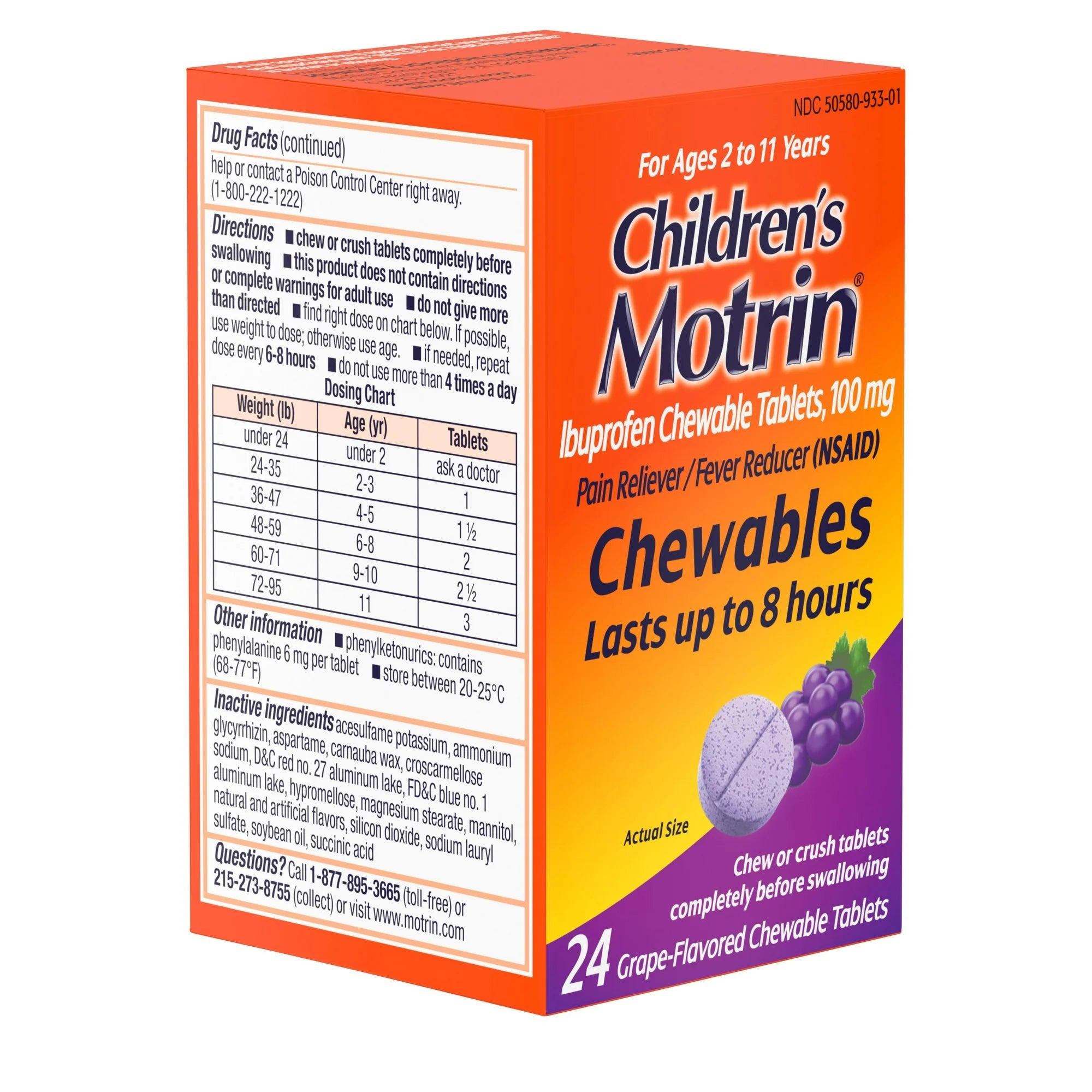 Children's Motrin Ibuprofen Chewable Tablets, Grape, 24 Ct