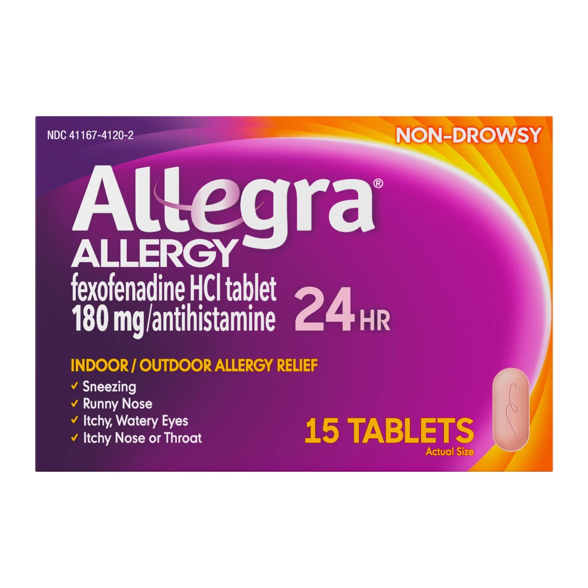 Allegra Adult 24-Hour Allergy Relief Tablets, Non-Drowsy Allergy Medicine, 180 mg Pill,