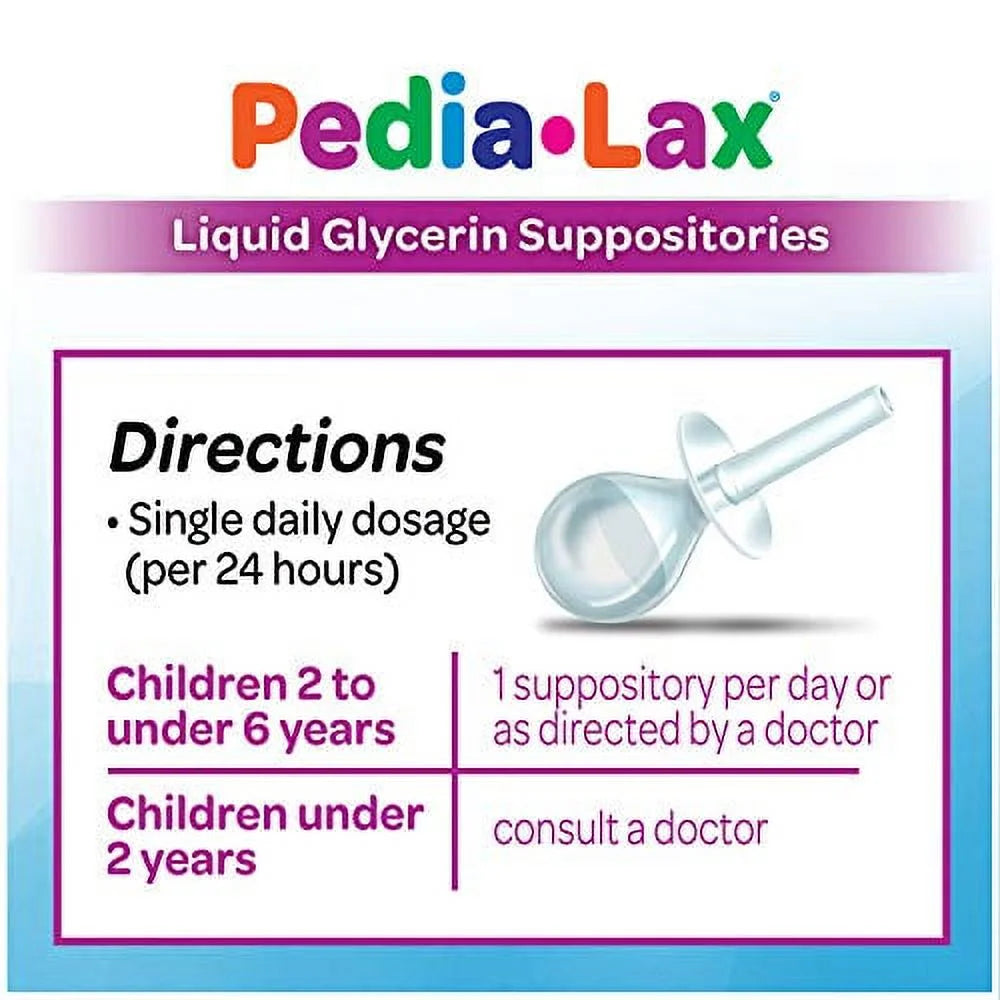Pedia-Lax Laxative Liquid Glycerin Suppositories for Kids, Ages 2-5, 6 Count