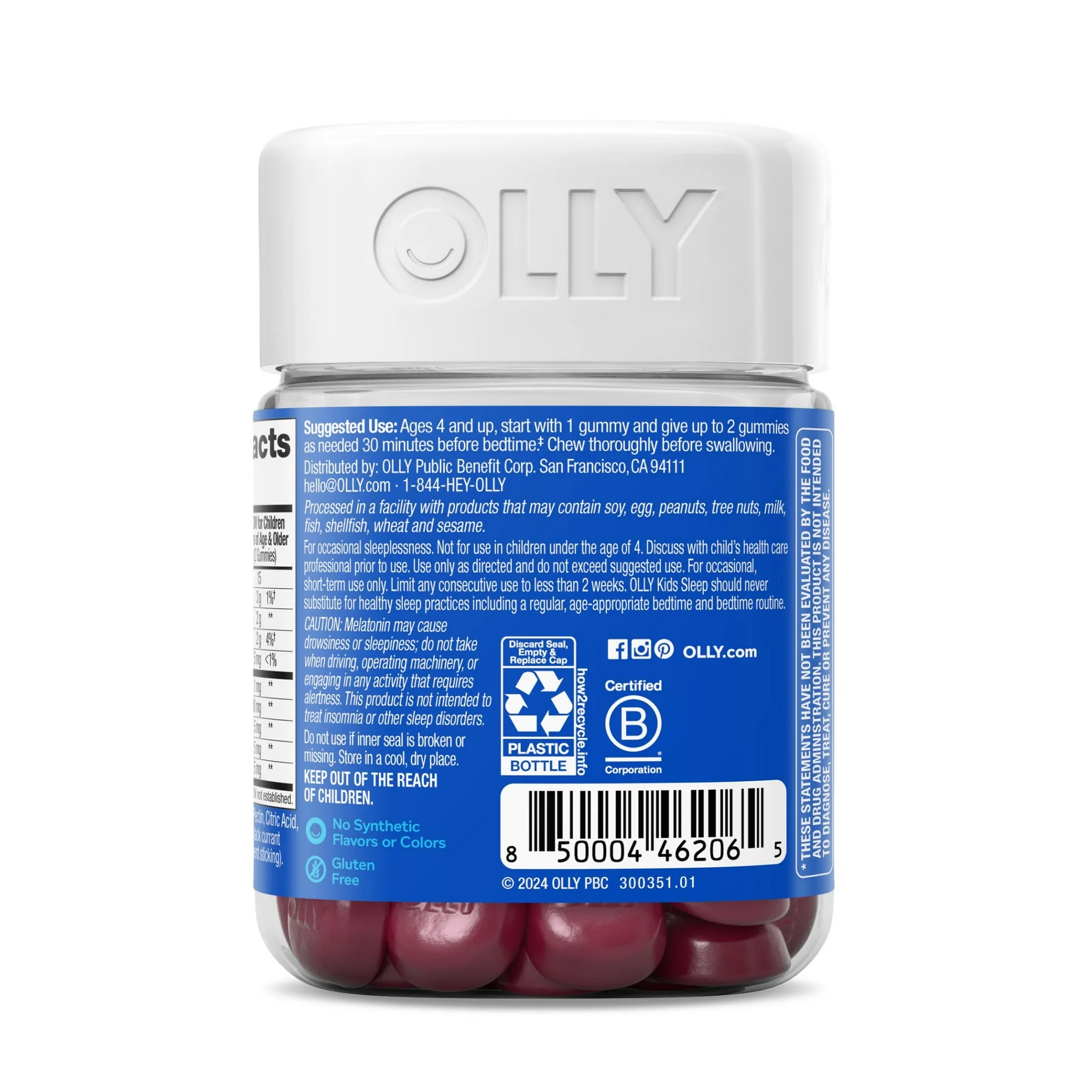 OLLY Kids Sleep Gummy Supplement, 0.5mg Melatonin, L Theanine, Sleep Aid, Raspberry Flavor, 50 Ct