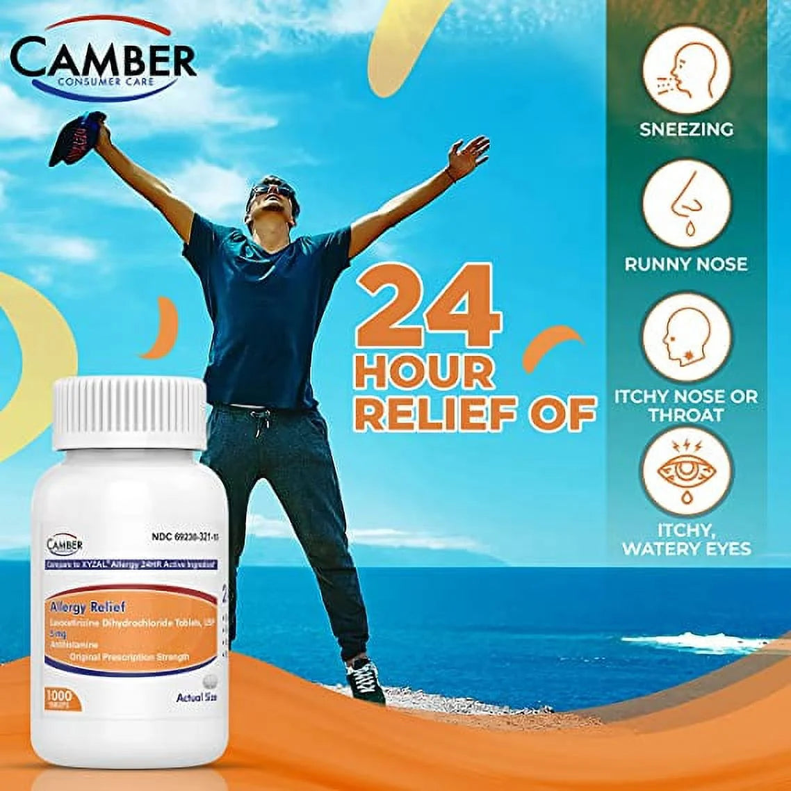 Camber Consumer Care 24hr Allergy Relief Levocetirizine Tablets, 5mg, 1000ct