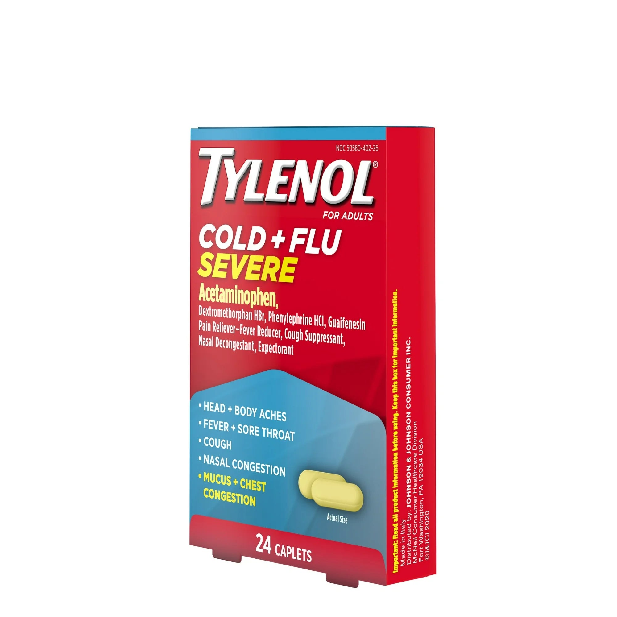 Tylenol Cold + Flu Severe Caplets for Multi-Symptom & Pain Relief, 24 Ct.