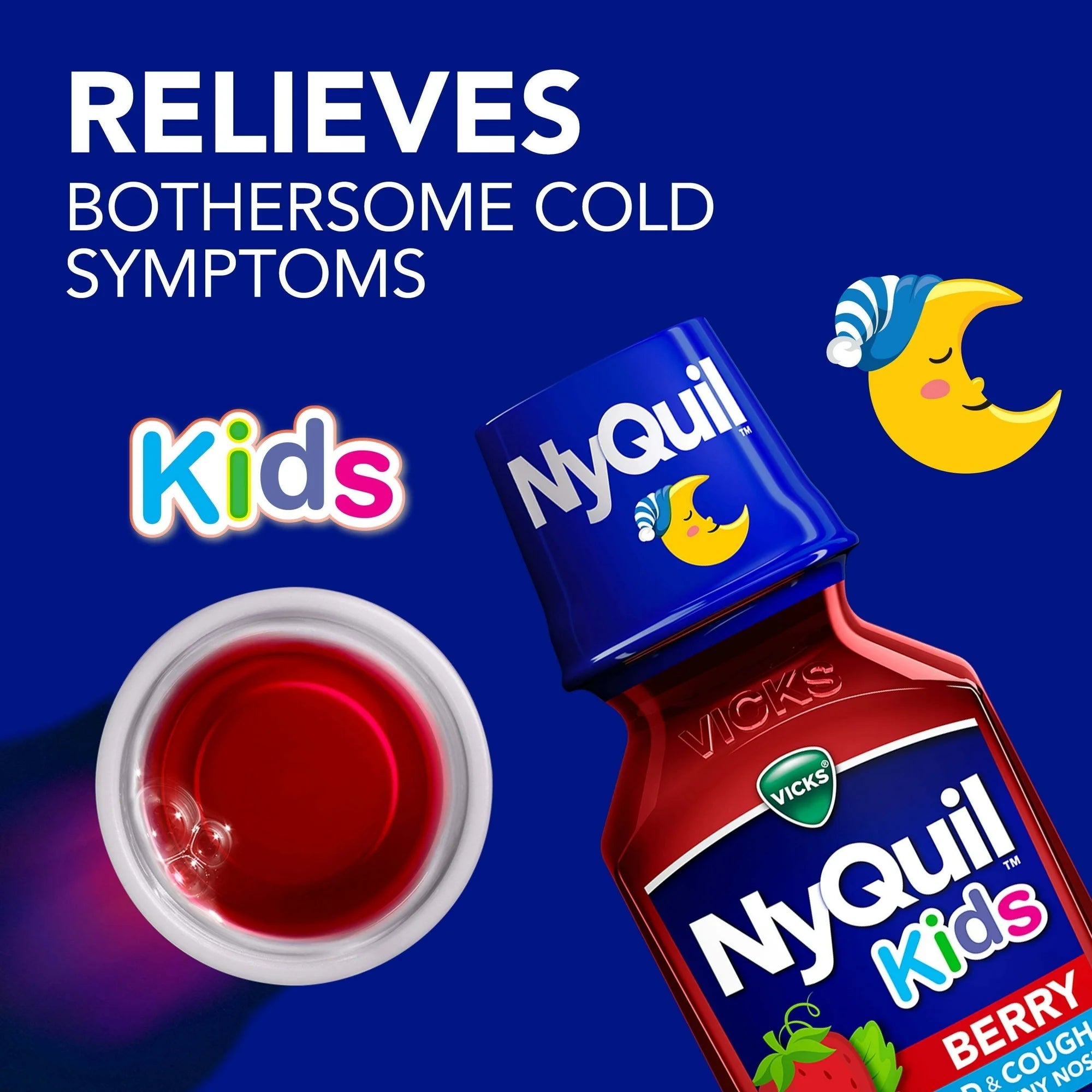 Vicks NyQuil Kids Cold and Cough Liquid, Cold Medicine for Children, Berry, 8 Fl oz