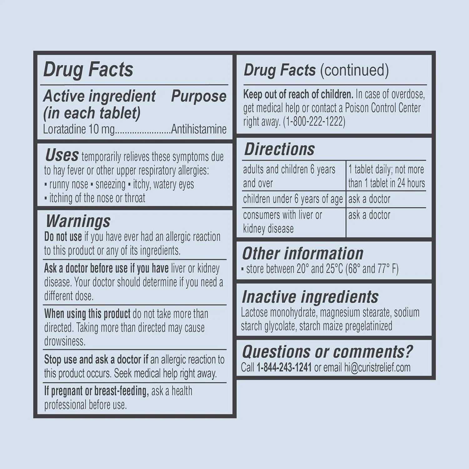 Curist Allergy Relief Loratadine 10mg 365 Ct Non Drowsy Antihistamine Tablets 24 Hour | Compare to Claritin