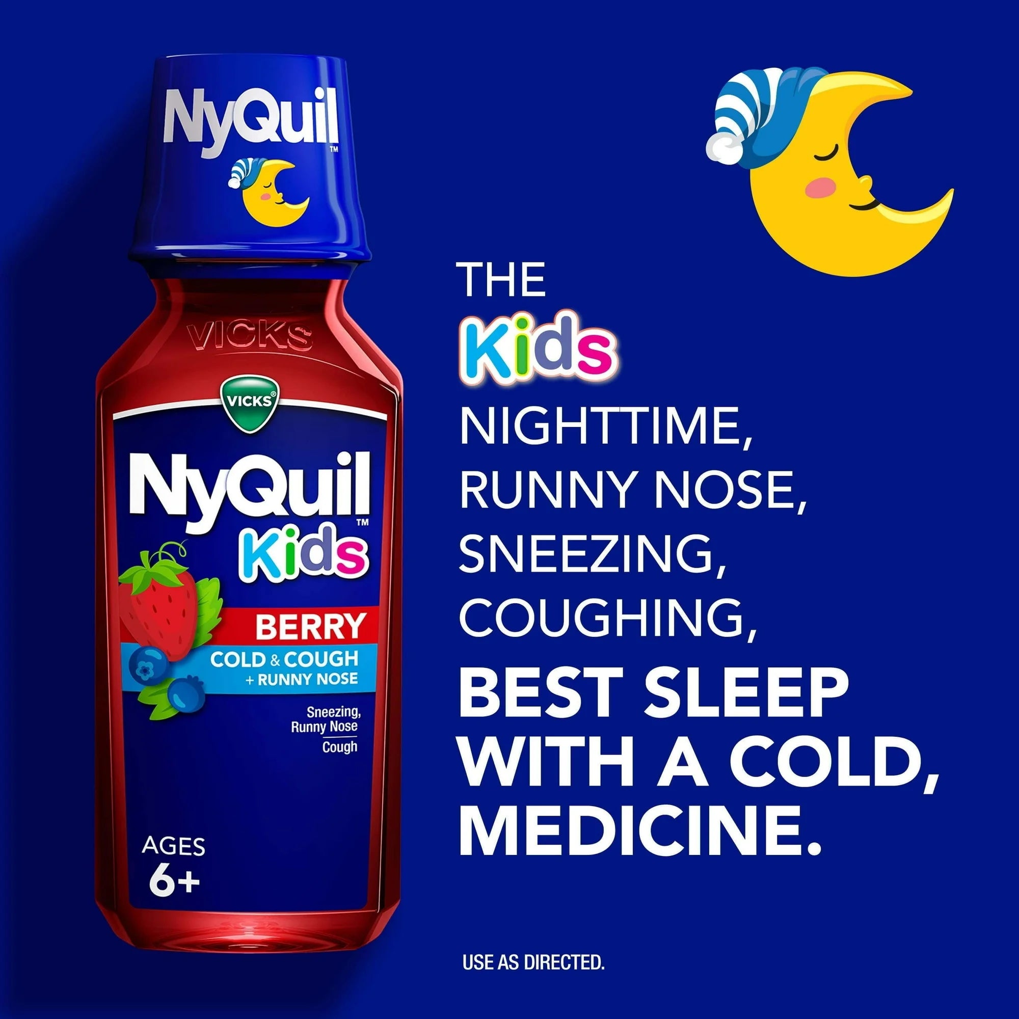 Vicks NyQuil Kids Cold and Cough Liquid, Cold Medicine for Children, Berry, 8 Fl oz