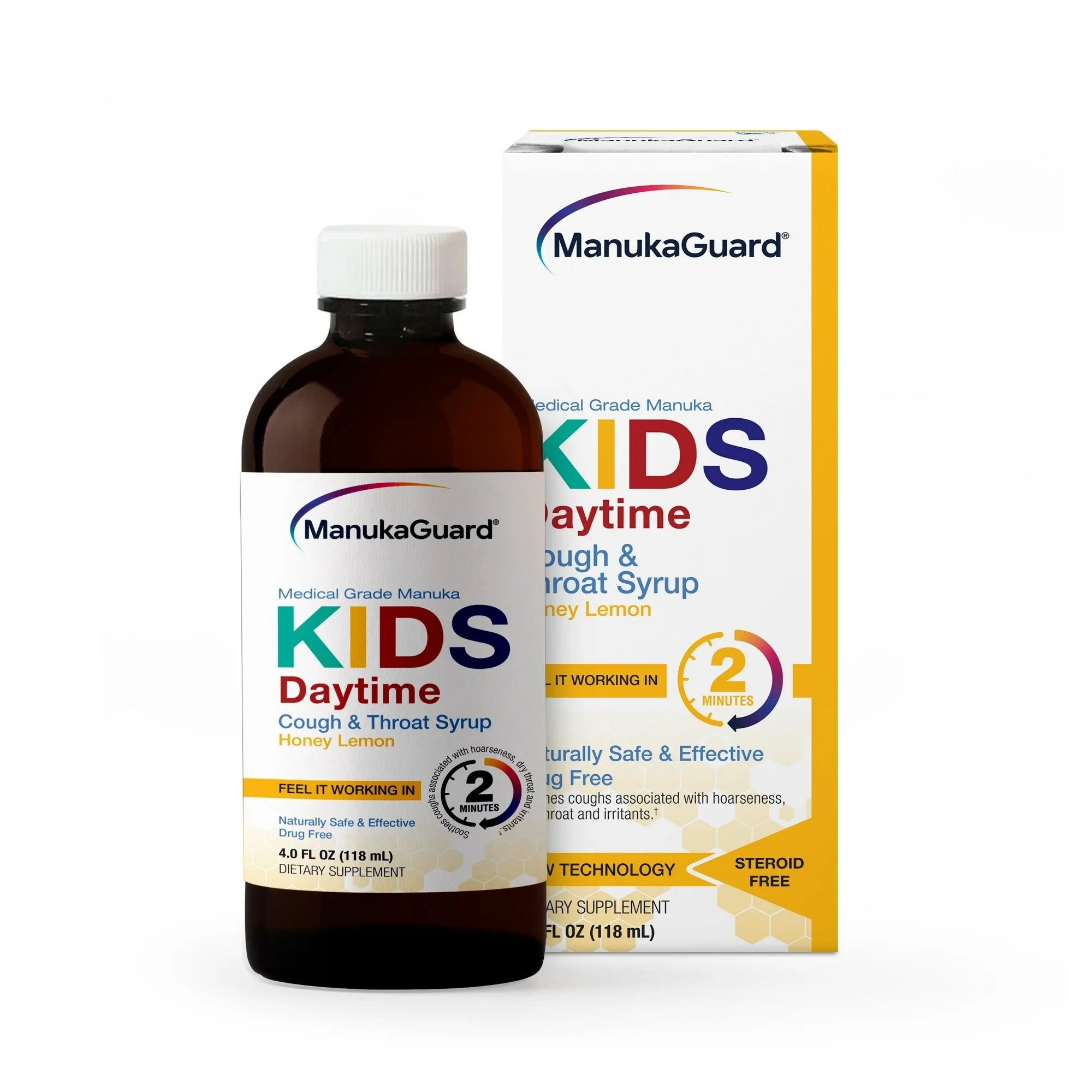 ManukaGuard Kids Cough Syrup – Natural Daytime Honey Cough Syrup for Cough & Throat Relief, 4 fl oz