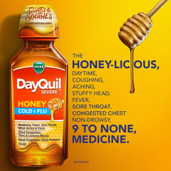 Vicks DayQuil Severe Cold and Flu Liquid, Cold and Flu Medicine for Adults, Honey, 12 fl oz