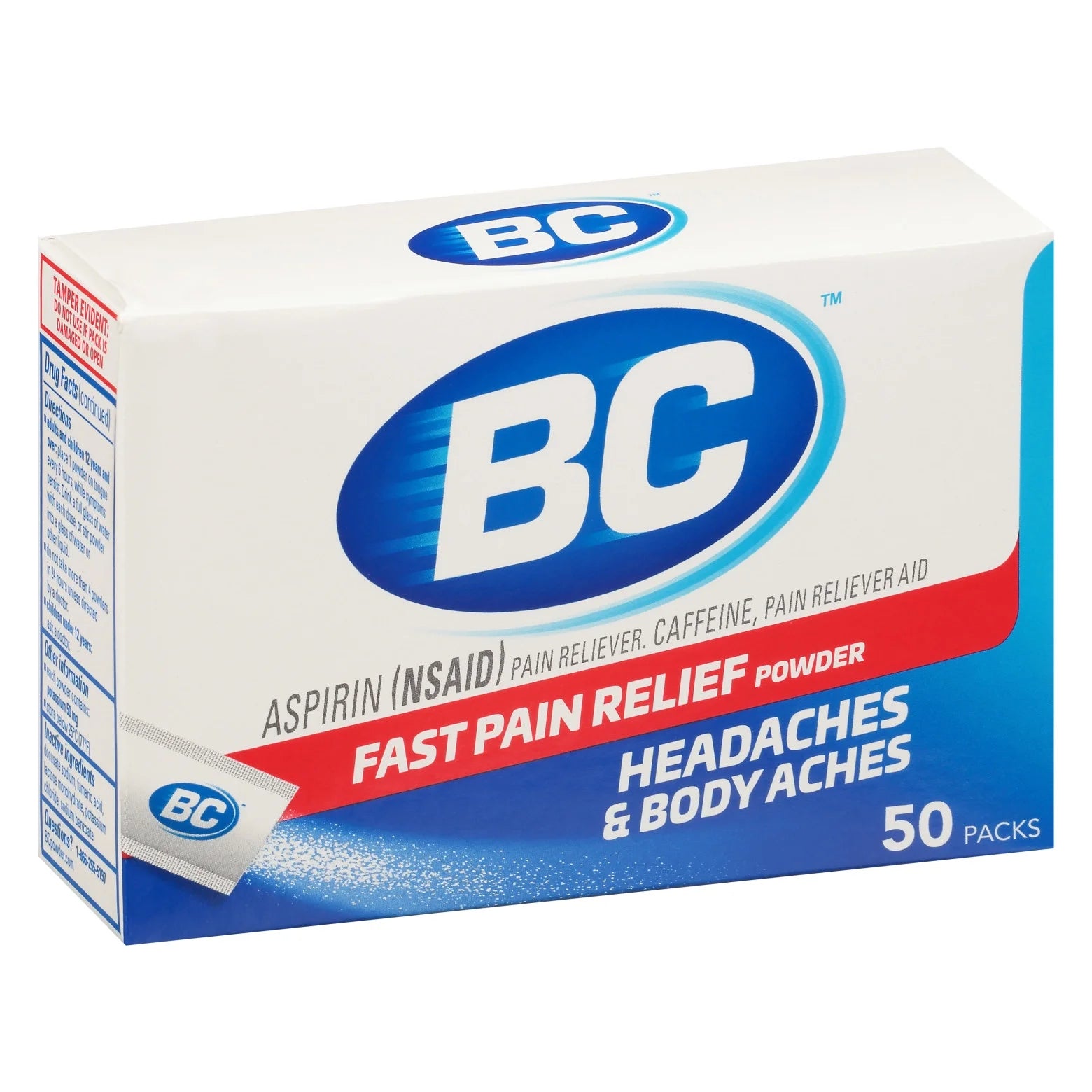 BC Powder Original Strength Pain Reliever, Aspirin Dissolve Packs, Body Aches & Pains Relief, 50 Ct
