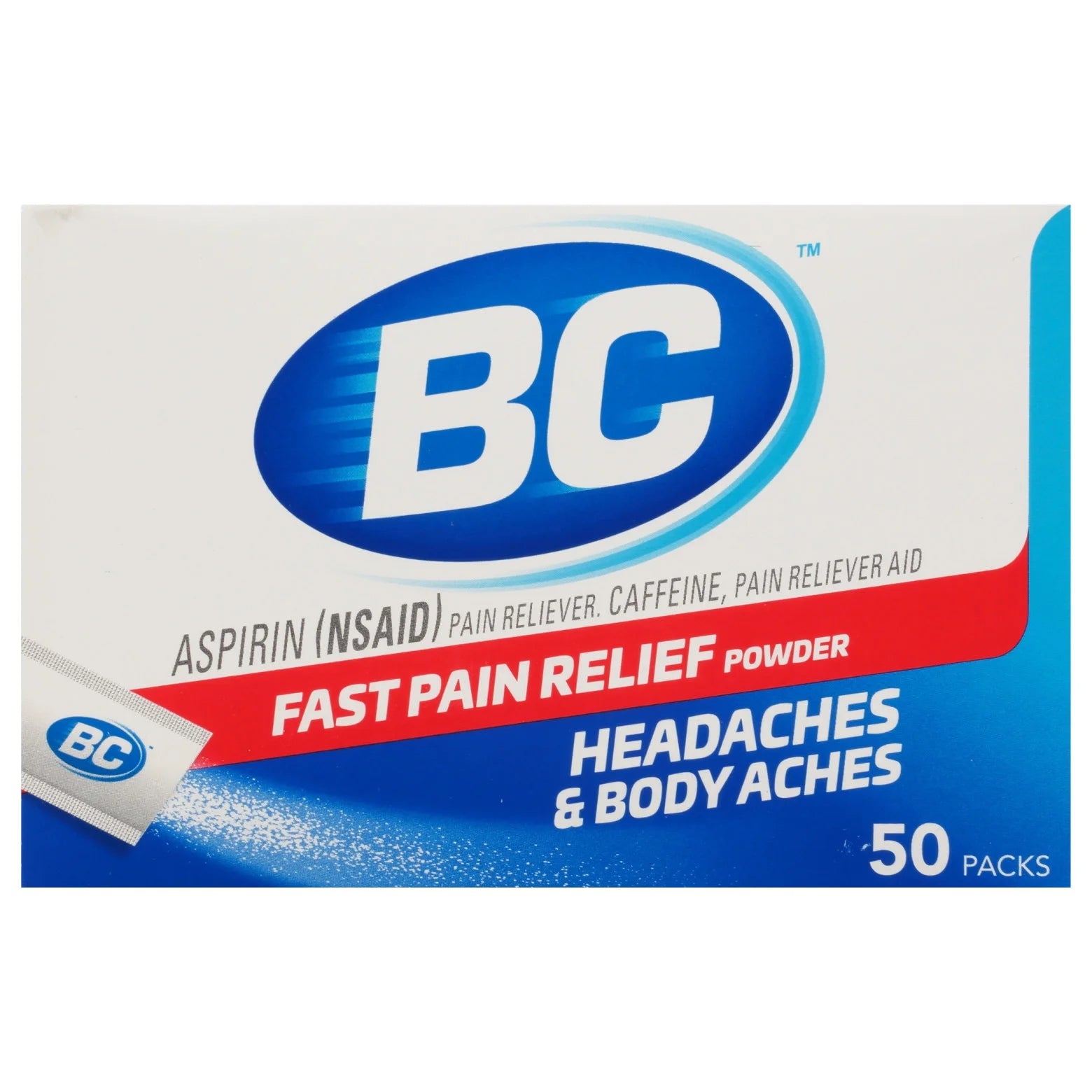 BC Powder Original Strength Pain Reliever, Aspirin Dissolve Packs, Body Aches & Pains Relief, 50 Ct