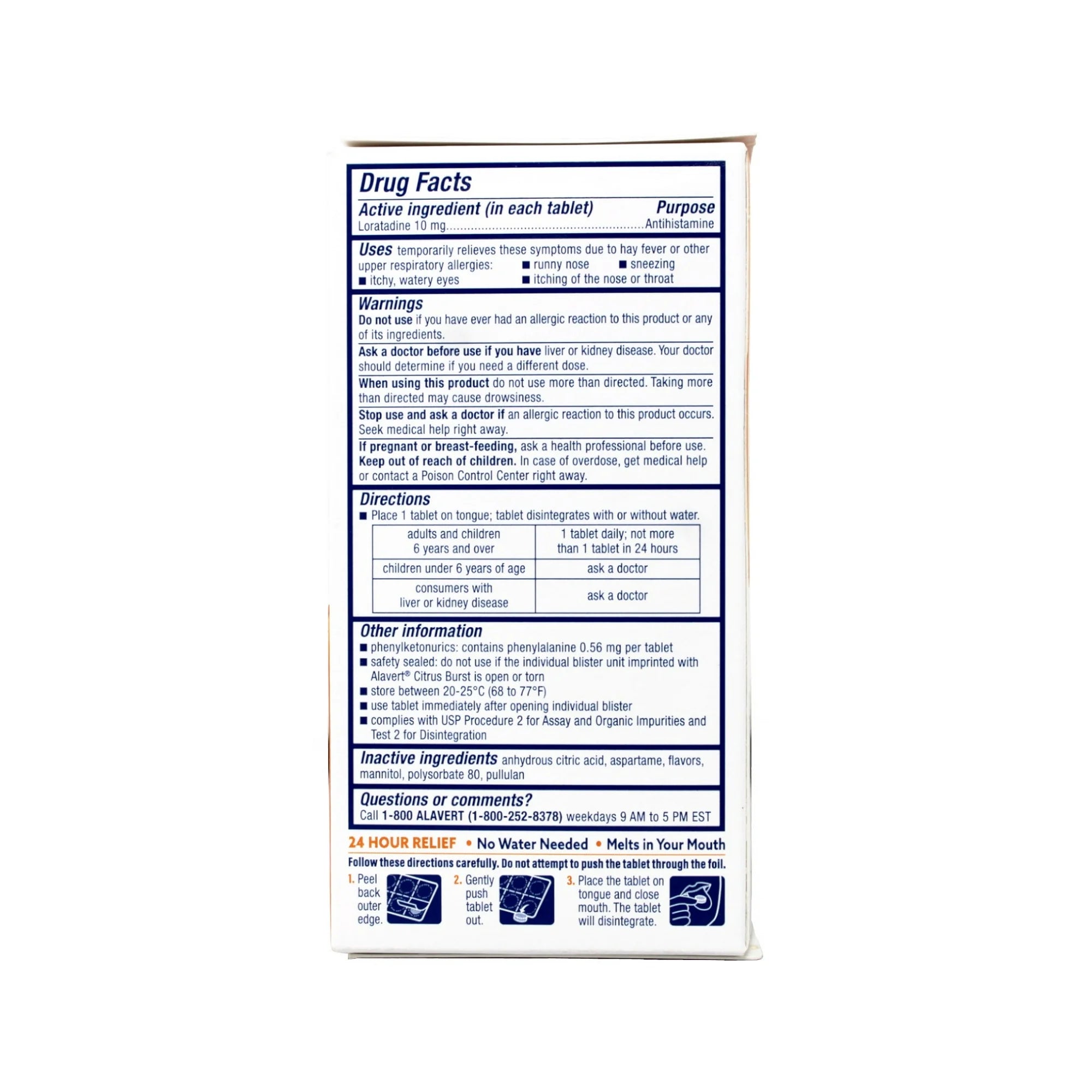 Alavert Allergy 24 Hour Relief, Citrus Burst Flavor, Orally Disintegrating Allergy Tablets, Non-drowsy Antihistamine, Loratadine