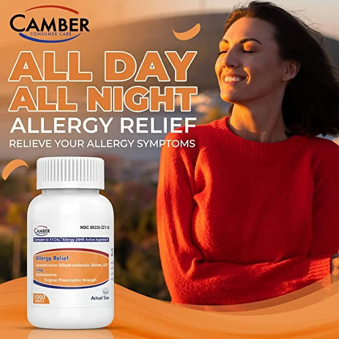 Camber Consumer Care 24hr Allergy Relief Levocetirizine Tablets, 5mg, 1000ct