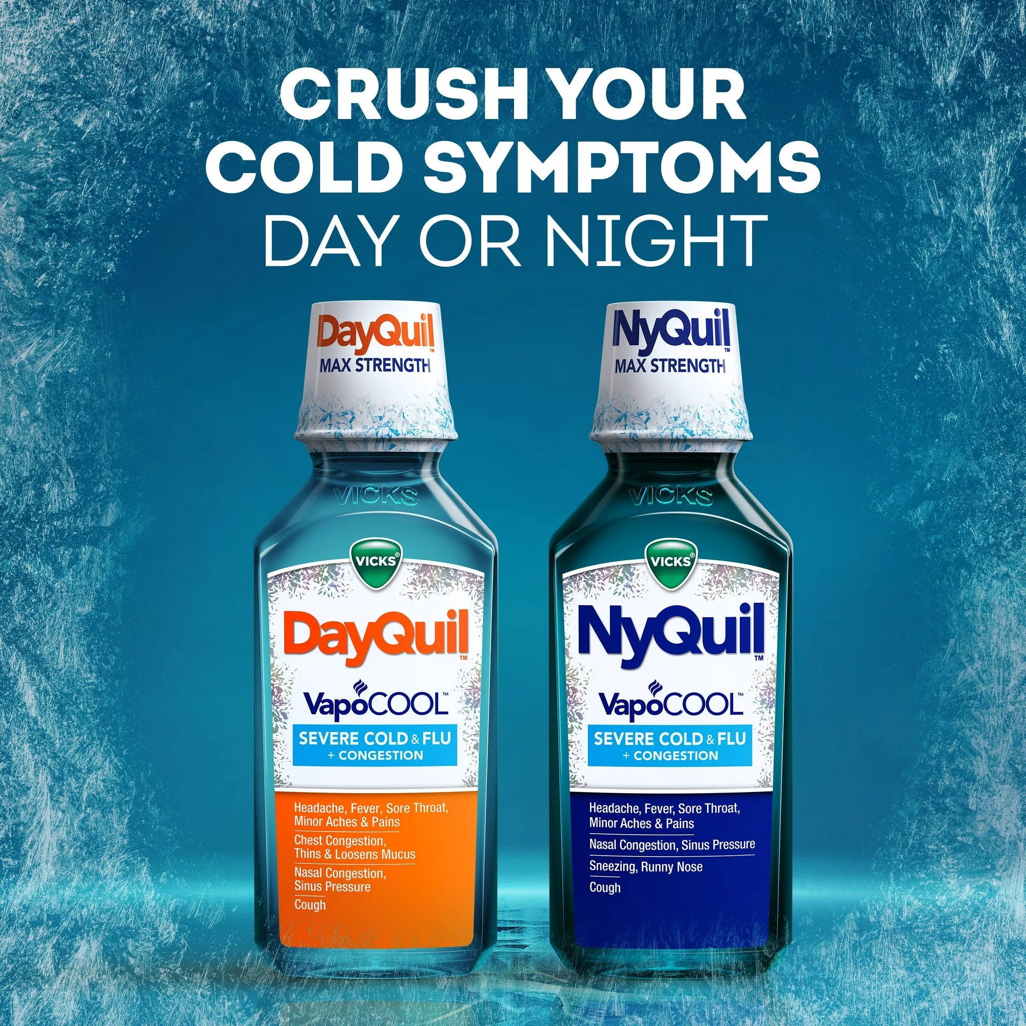 Vicks DayQuil and NyQuil Severe Cold and Flu Liquid, Cold Medicine for Adults, VapoCool 2x12 Fl oz