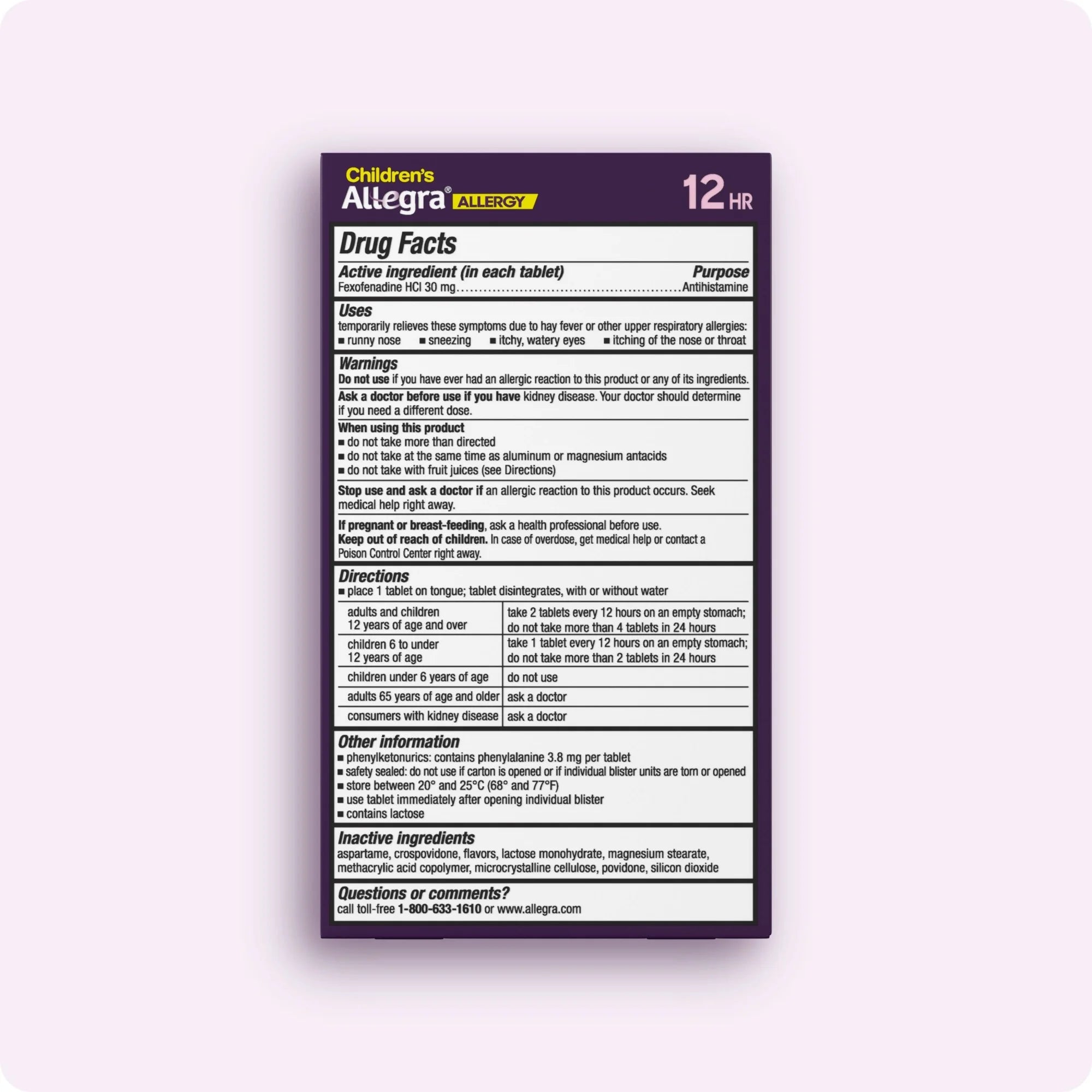 Allegra Children's 12-Hour Allergy Relief Orally Dissolving Tablets, Non-Drowsy Indoor and Outdoor Allergy Medicine, 30 mg Fexofenadine HCI Antihistamine For Kids, Orange Cream Flavor, 24-Count