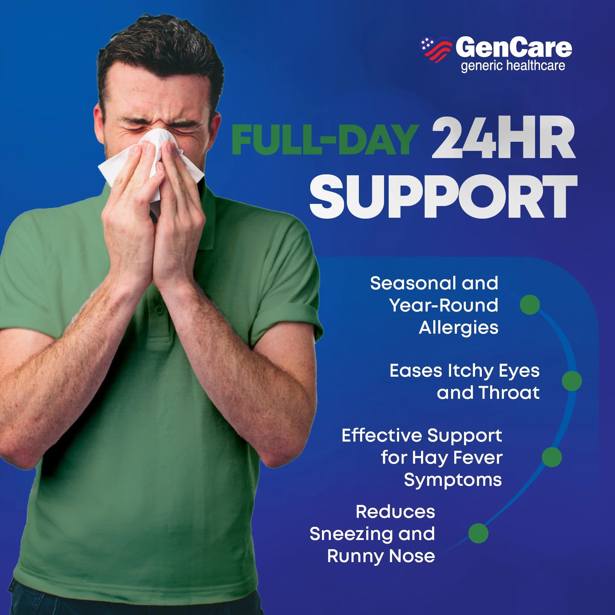 GenCare 24 Hour Allergy Relief Tablets Antihistamine Cetirizine HCl 10 mg