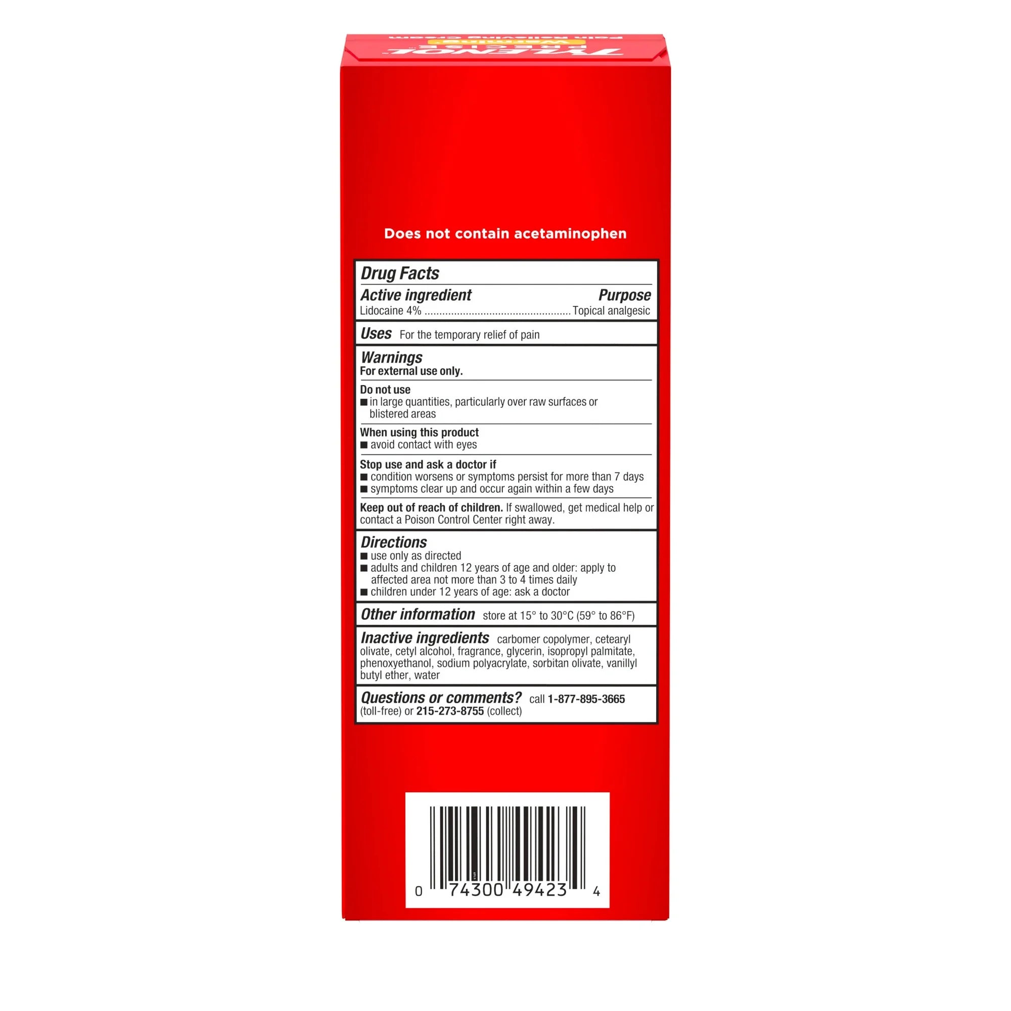 Tylenol Precise Warming Pain Relief Lidocaine Cream, Light Scent, 4 oz