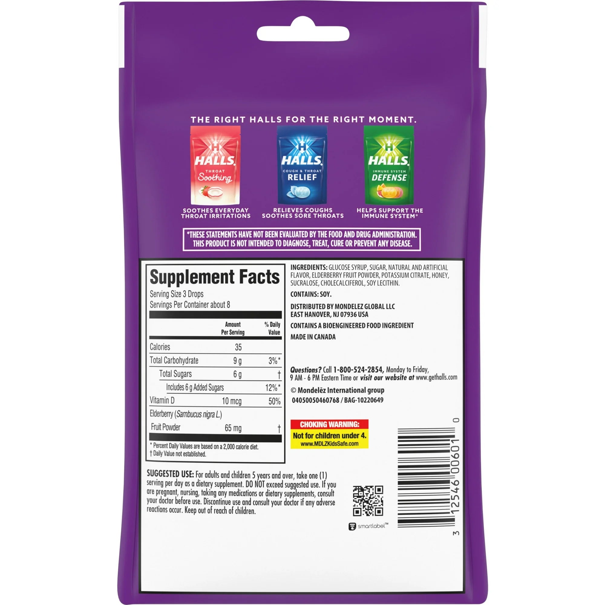 HALLS Cough and Throat Relief Plus Immune Support, Elderberry Cough Drops, 25 Count Drops