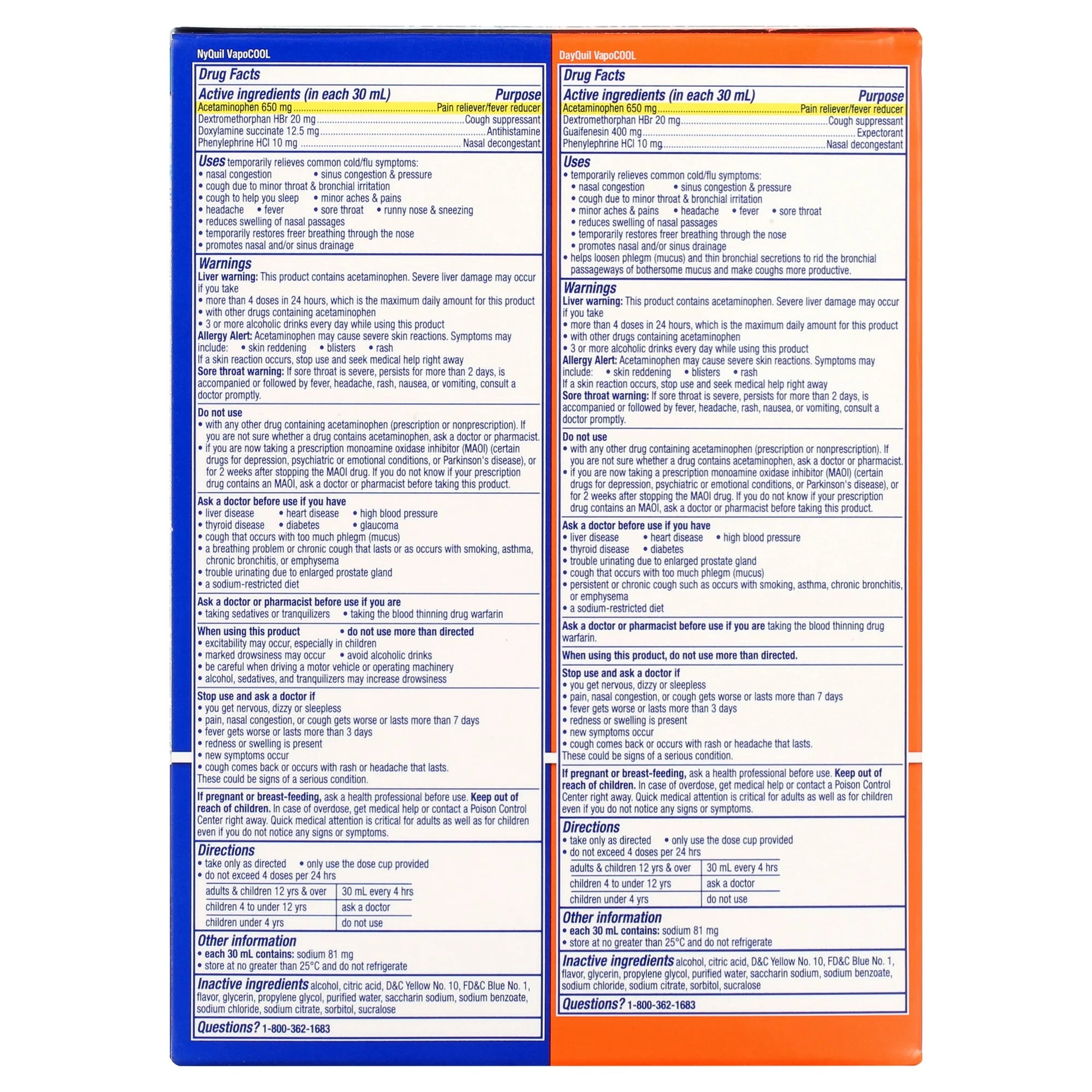 Vicks DayQuil and NyQuil Severe Cold and Flu Liquid, Cold Medicine for Adults, VapoCool 2x12 Fl oz